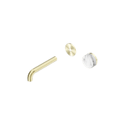 Serenity Wall Basin Mixer 160mm Spout Arabescato Corchia Handle Brushed Gold gallery detail image