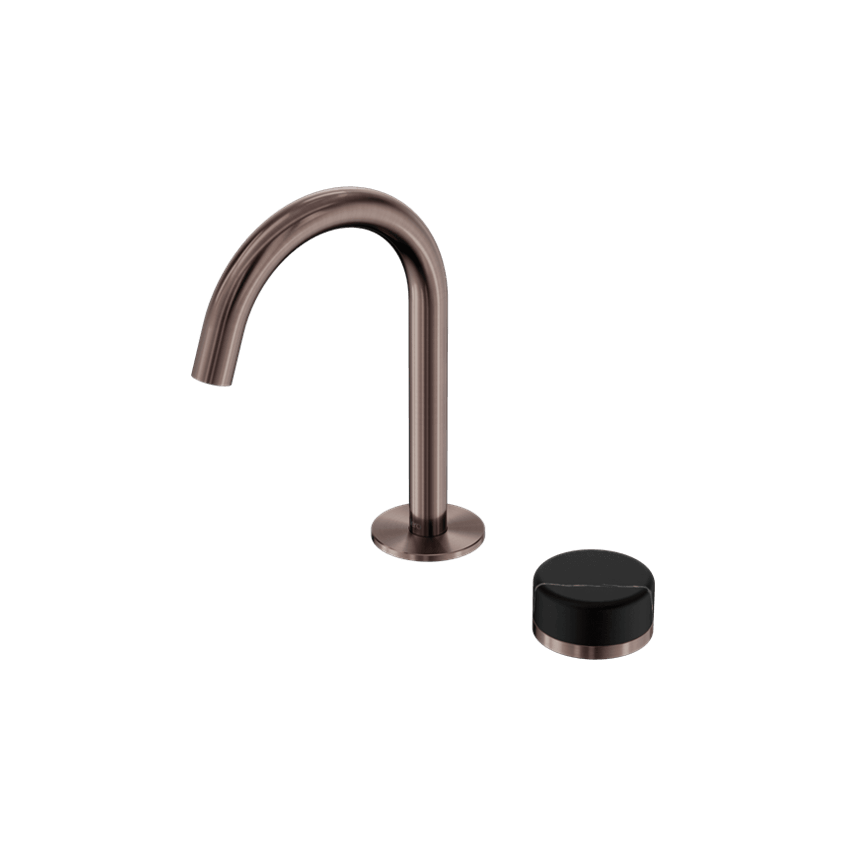 Serenity Basin Mixer Arc Spout Marquina Black Handle Brushed Bronze gallery detail image