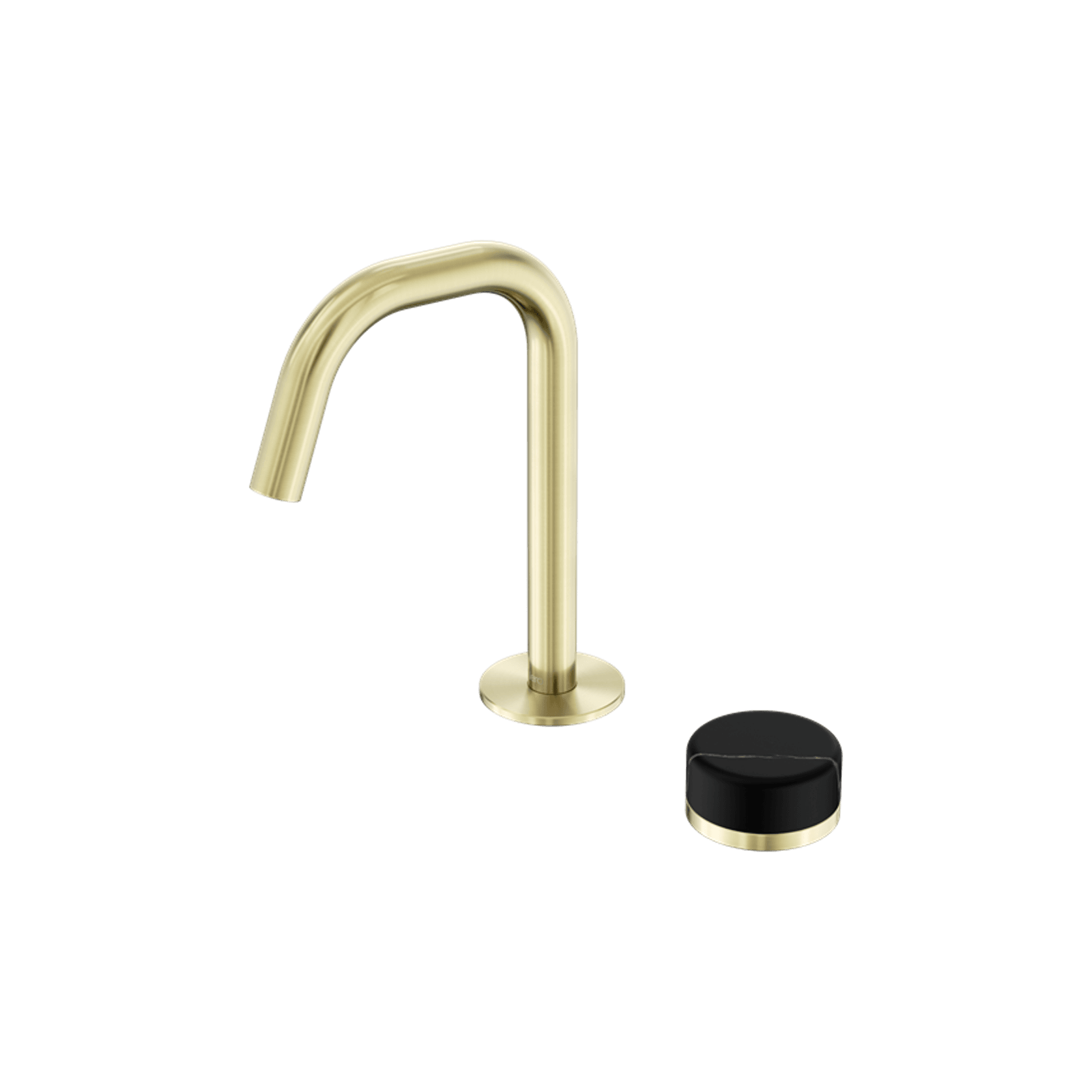 Serenity Basin Mixer Edge Spout Marquina Black Handle Brushed Gold gallery detail image