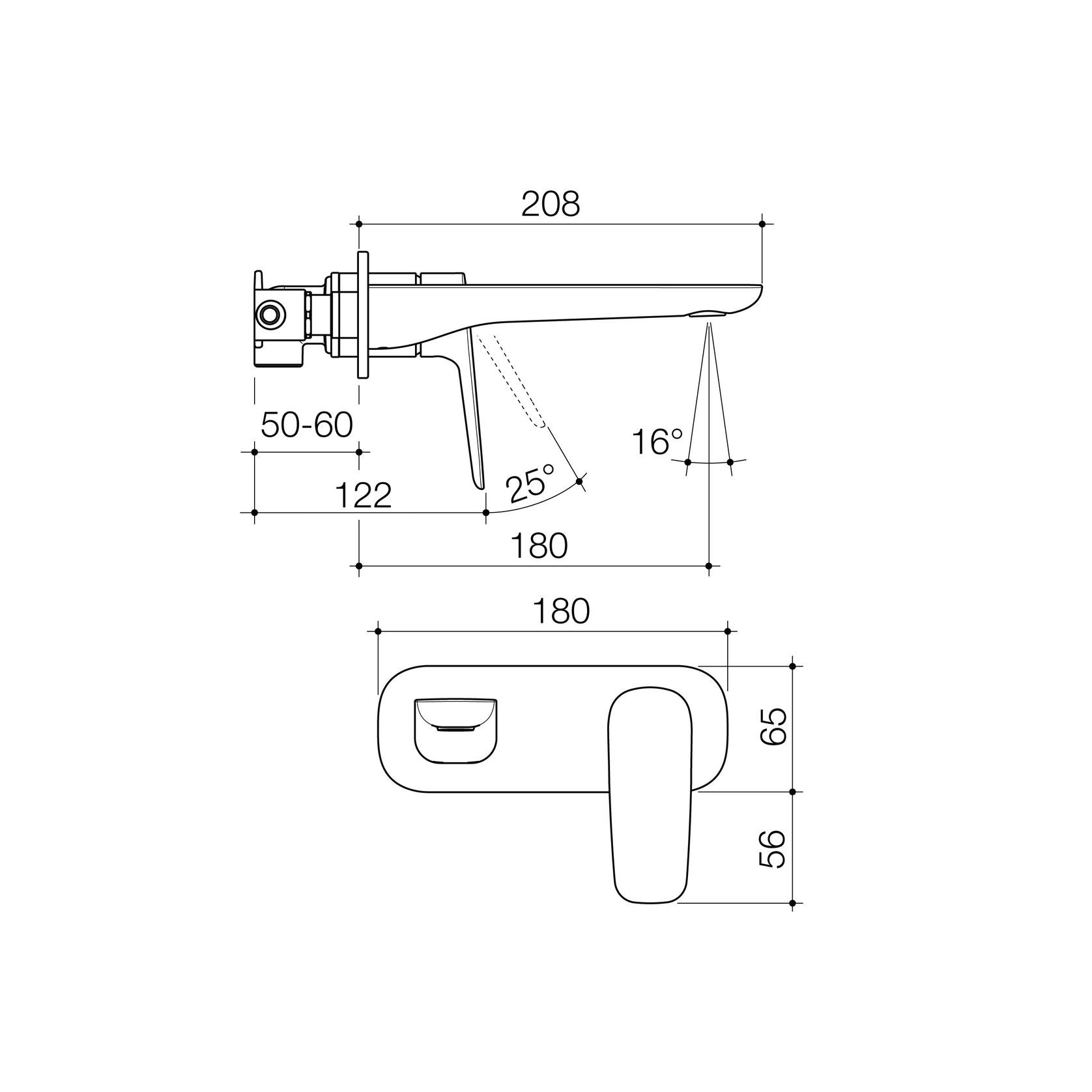 Contura II Wall Basin/Bath Mixer 180mm | Chrome gallery detail image