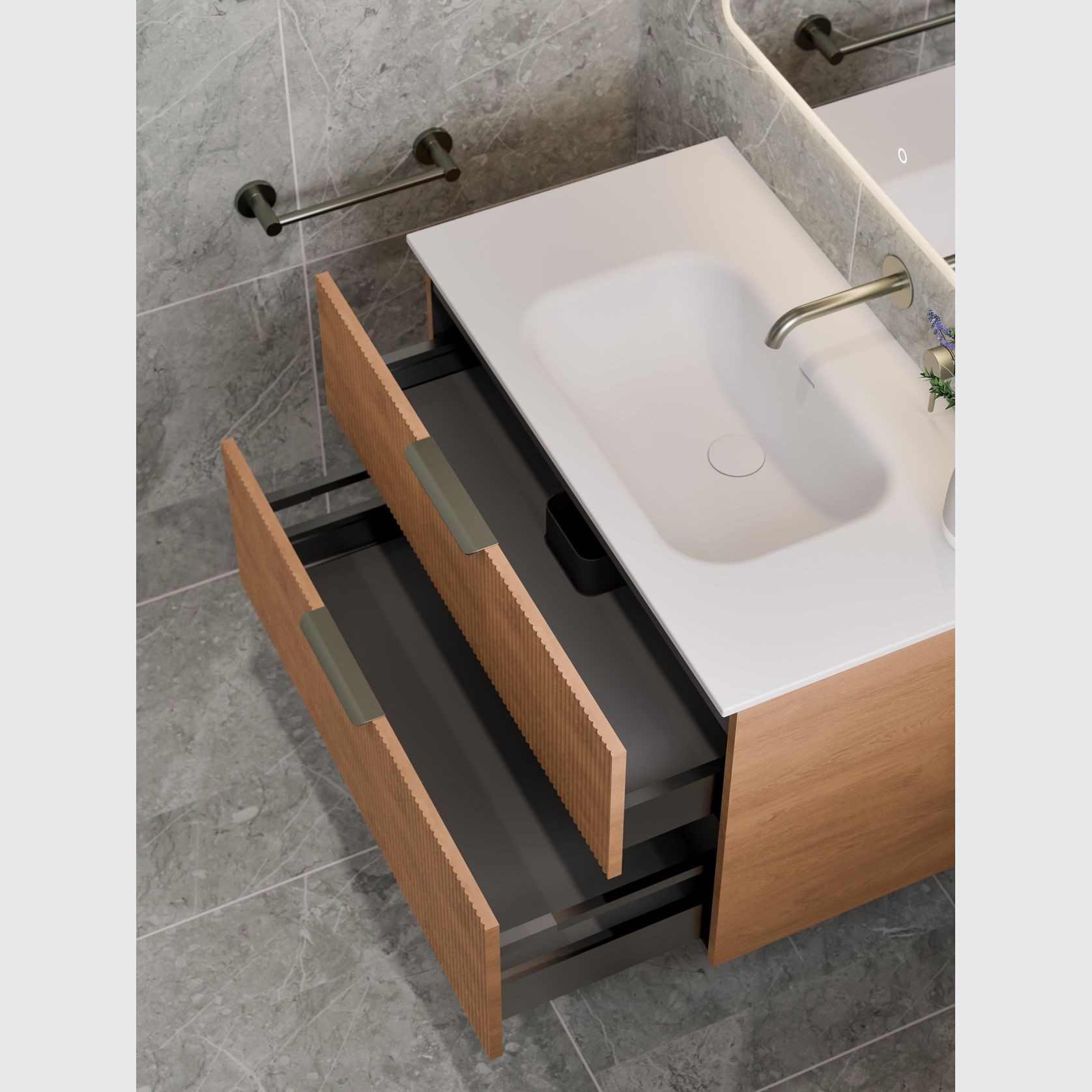 LINEARE 900 DOUBLE DRAWER VANITY | PILLAR DRAWER FRONT gallery detail image