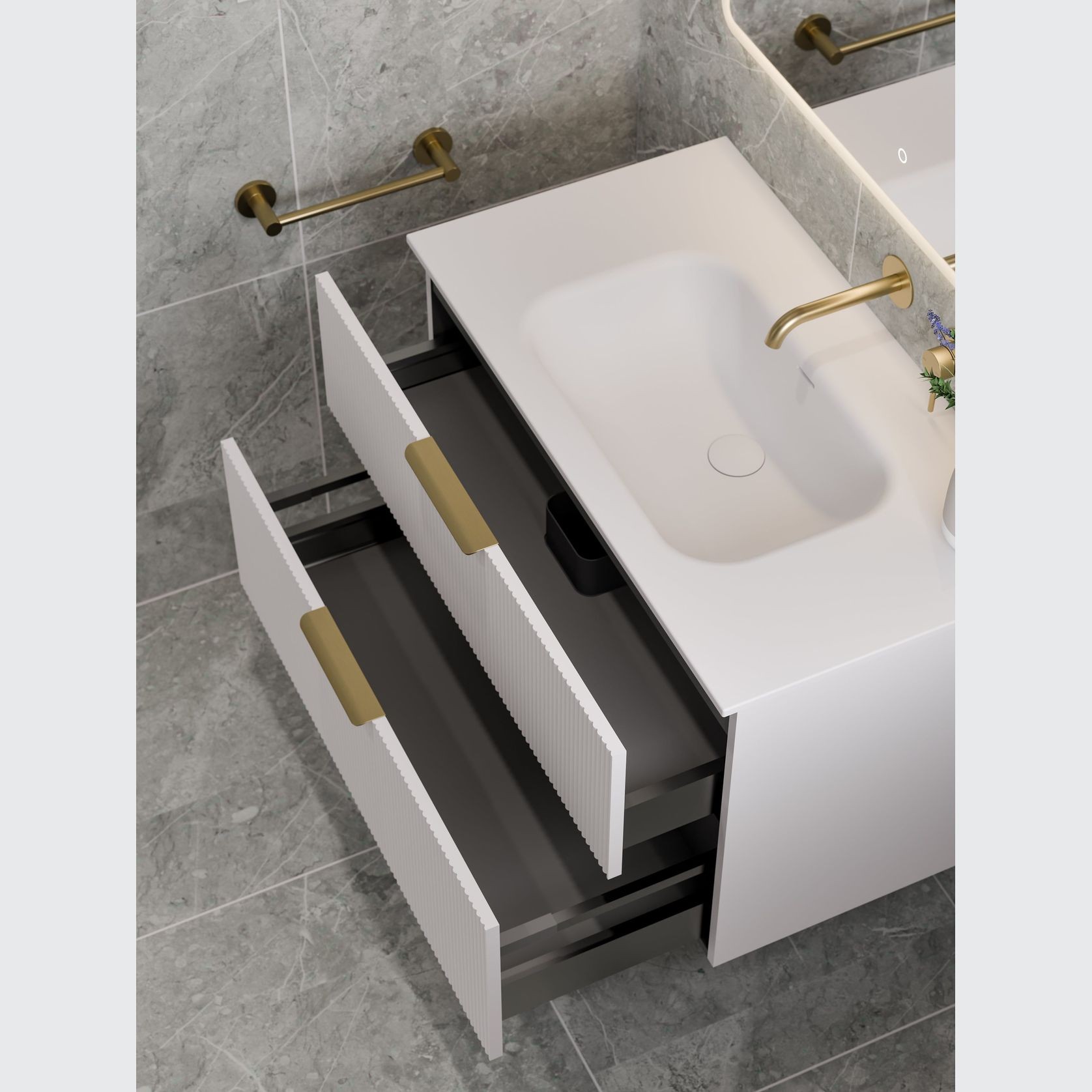LINEARE 900 DOUBLE DRAWER VANITY | PILLAR DRAWER FRONT gallery detail image
