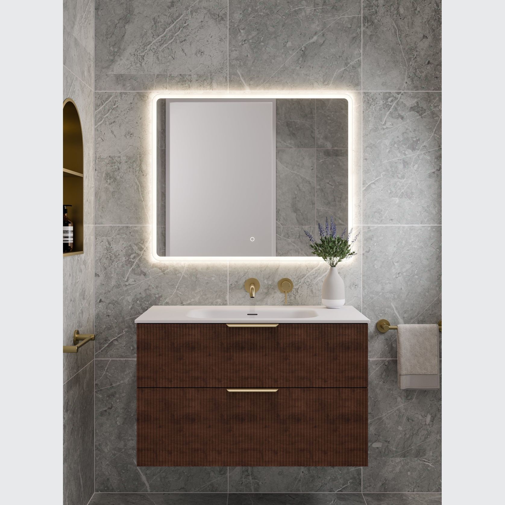 LINEARE 900 DOUBLE DRAWER VANITY | PILLAR DRAWER FRONT gallery detail image