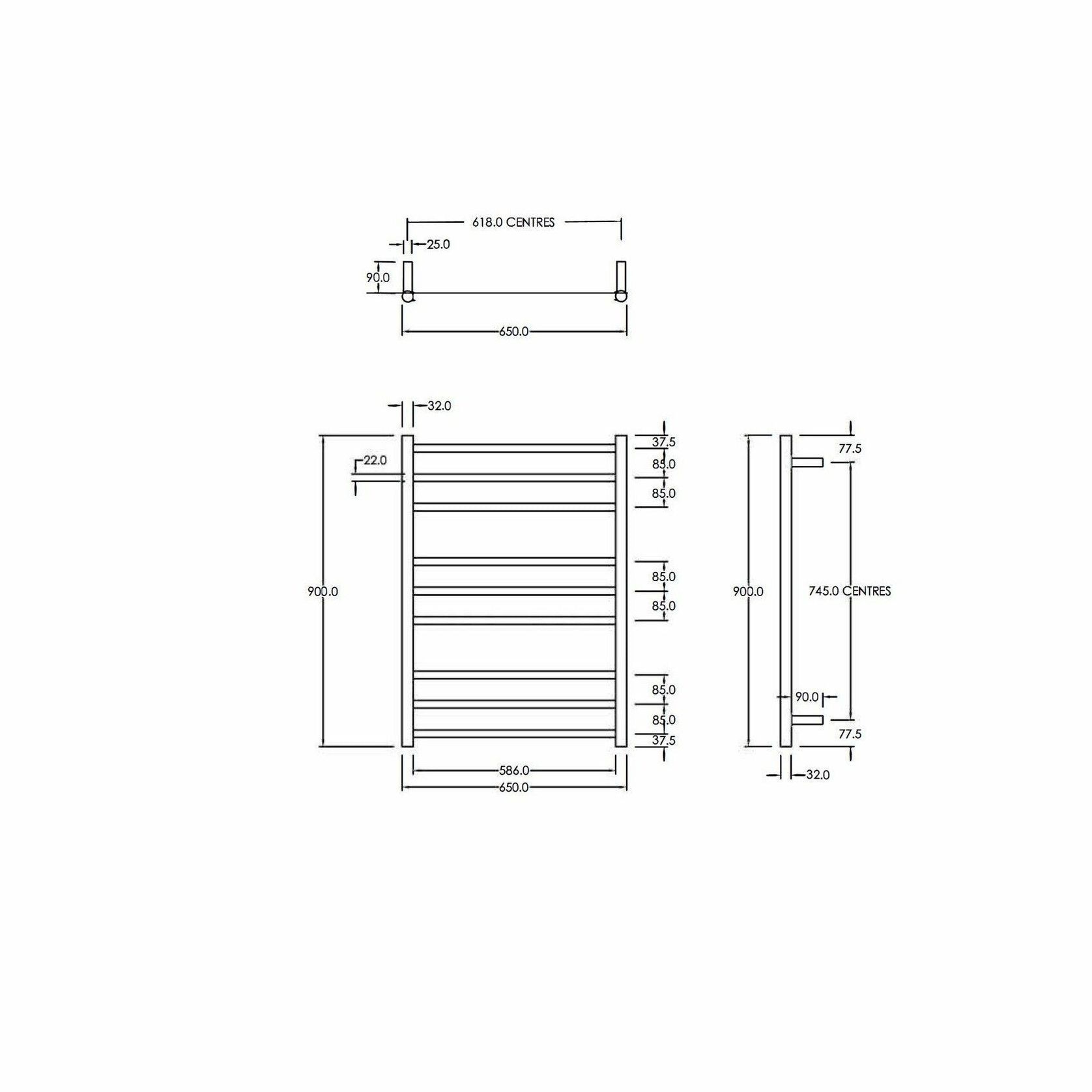 Round Heated Towel Ladder 900x650mm gallery detail image