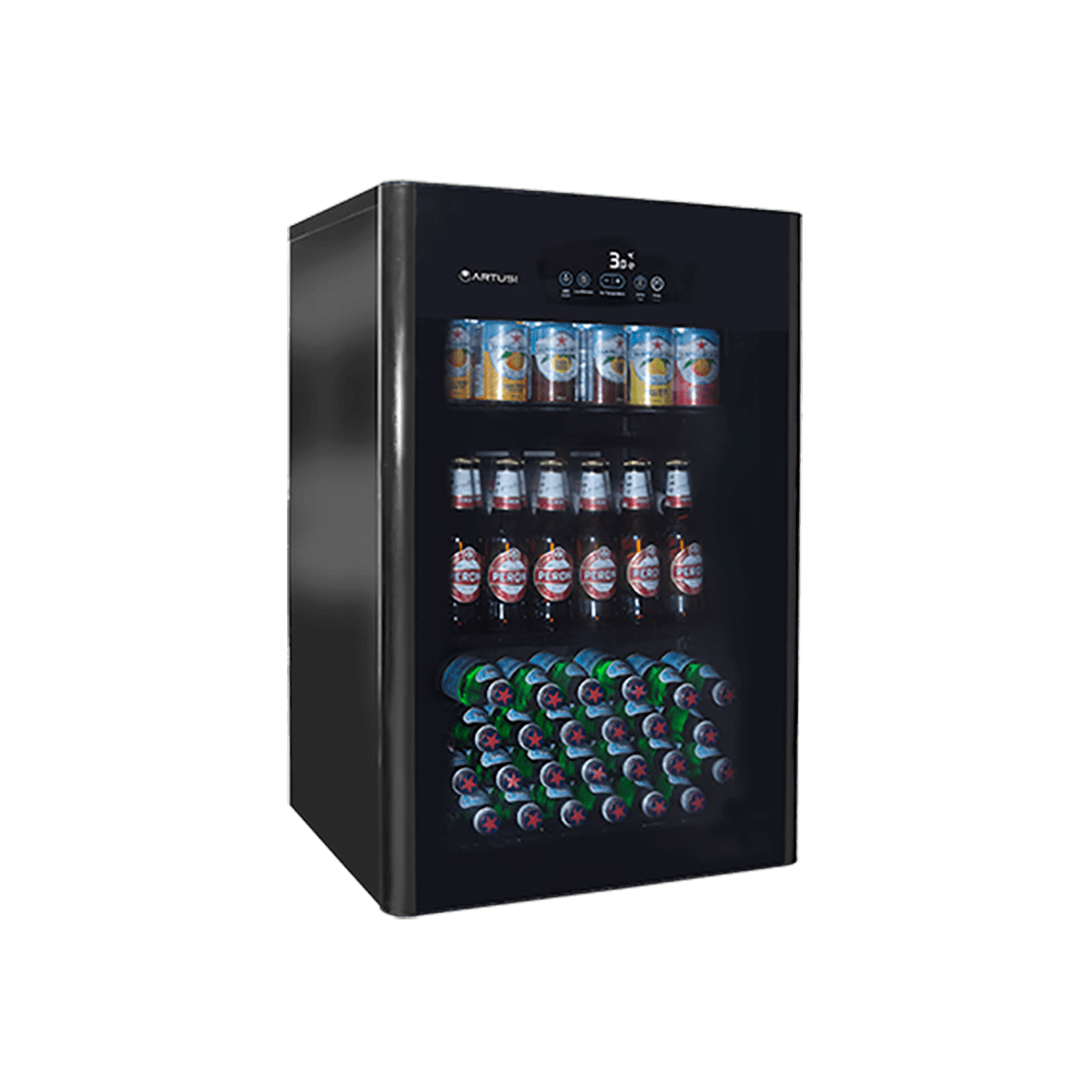 Artusi 100L Freestanding Bar Fridge/ Beverage Centre - Black Glass Door gallery detail image