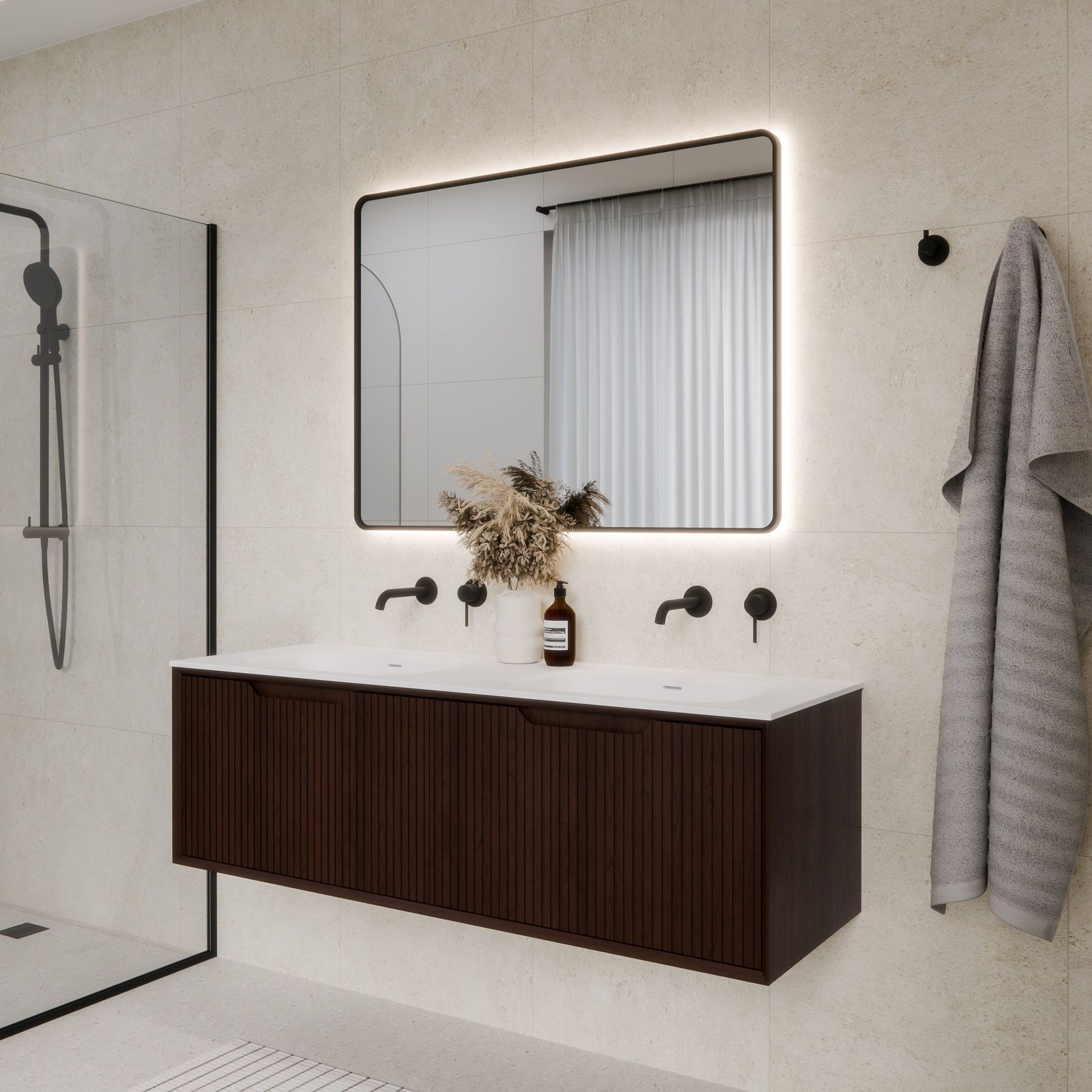 Aria 1500 Double Basin Wall Hung Vanity | Inset Basin gallery detail image