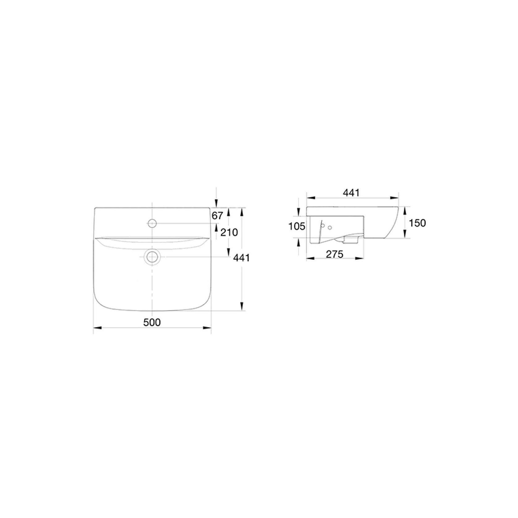 Cygnet 500 Semi Recessed Basin - 1 Taphole - Overflow gallery detail image