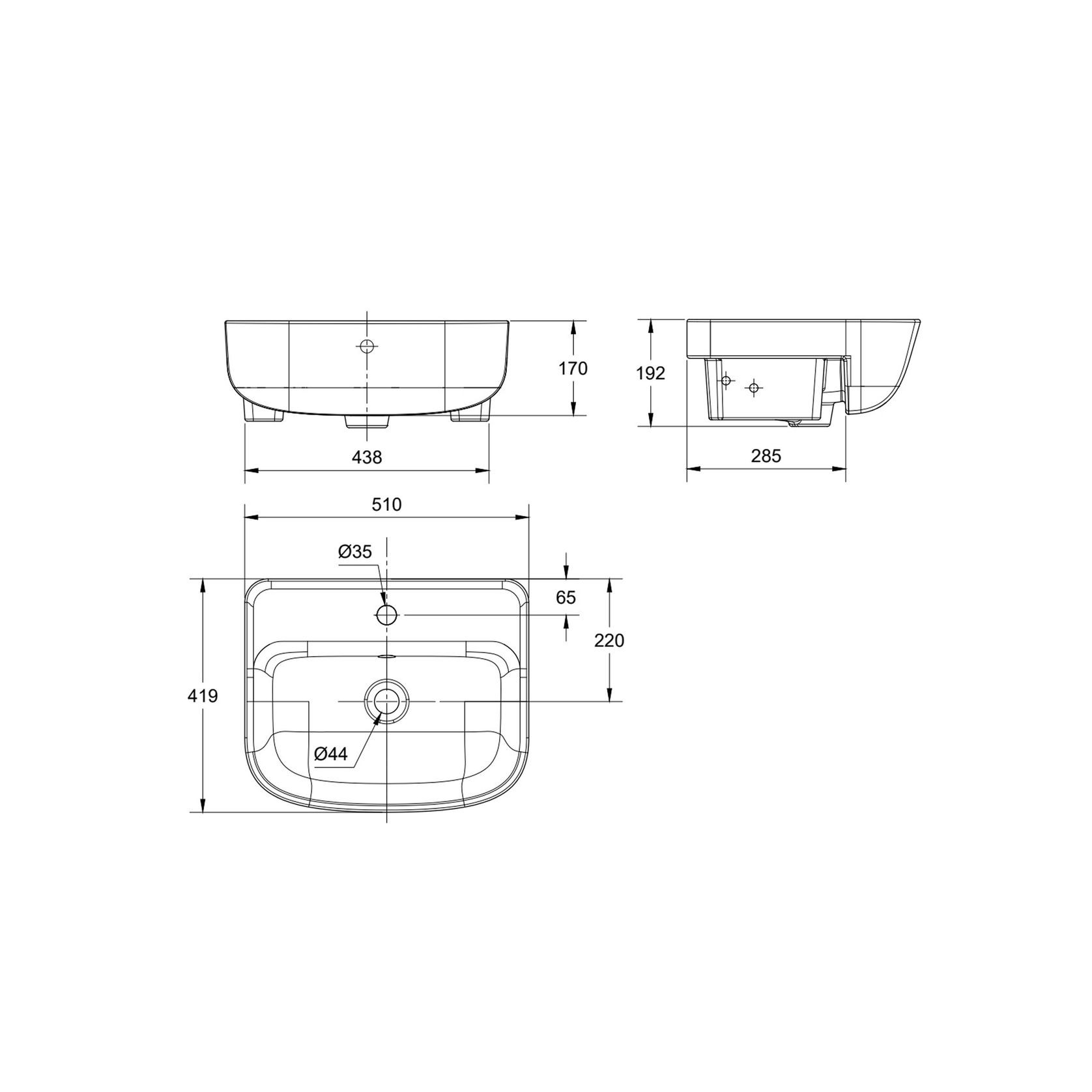 Loven 510 Semi-Recessed Basin - 1 Tap Hole - Overflow gallery detail image