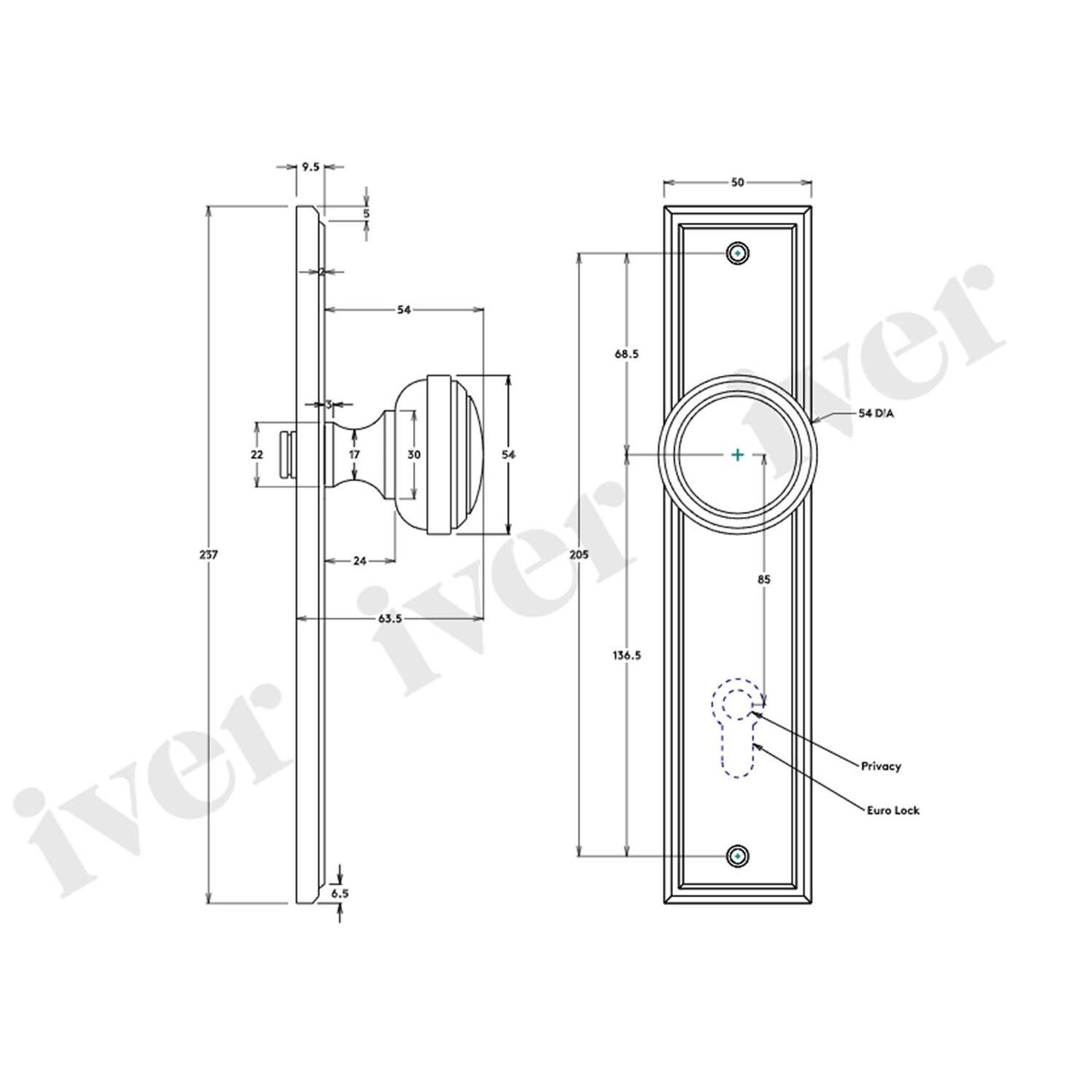 Iver Paddington Door Knob Stepped Backplate Privacy Matt Black 12838P85 - Customise to your needs gallery detail image
