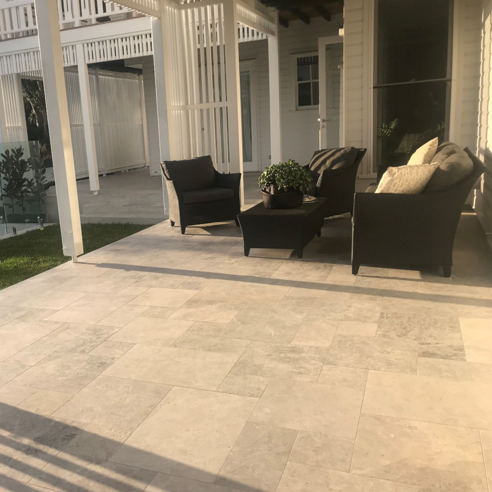 15mm Bodrum Blue Sandblasted Marble French Pattern Tiles  - Tumbled gallery detail image