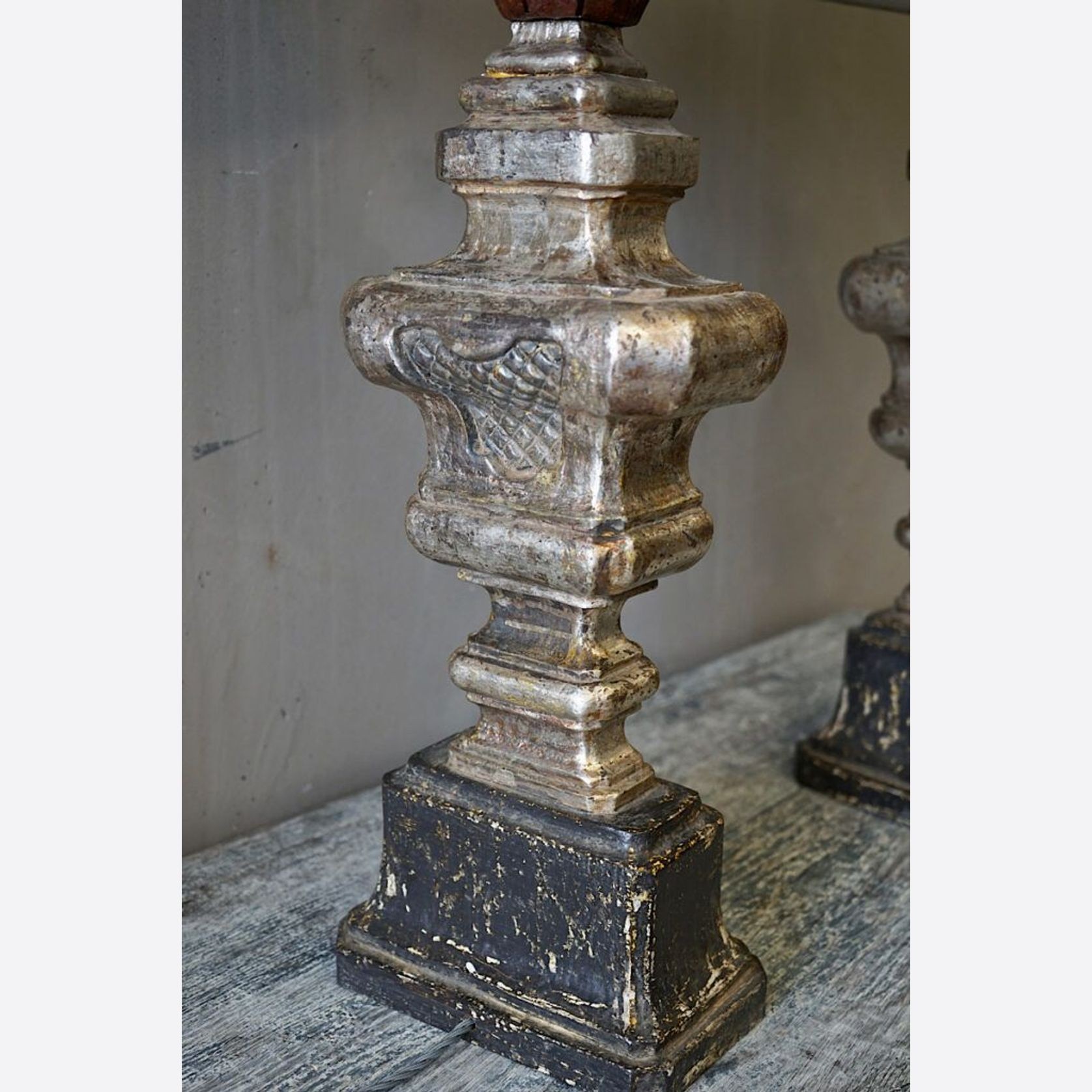 Large Italian Carved & Silvered Lamp gallery detail image