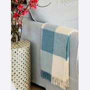 NZ Wool Throw - Checkboard, Aqua Blue | 100% Merino Wool gallery detail image