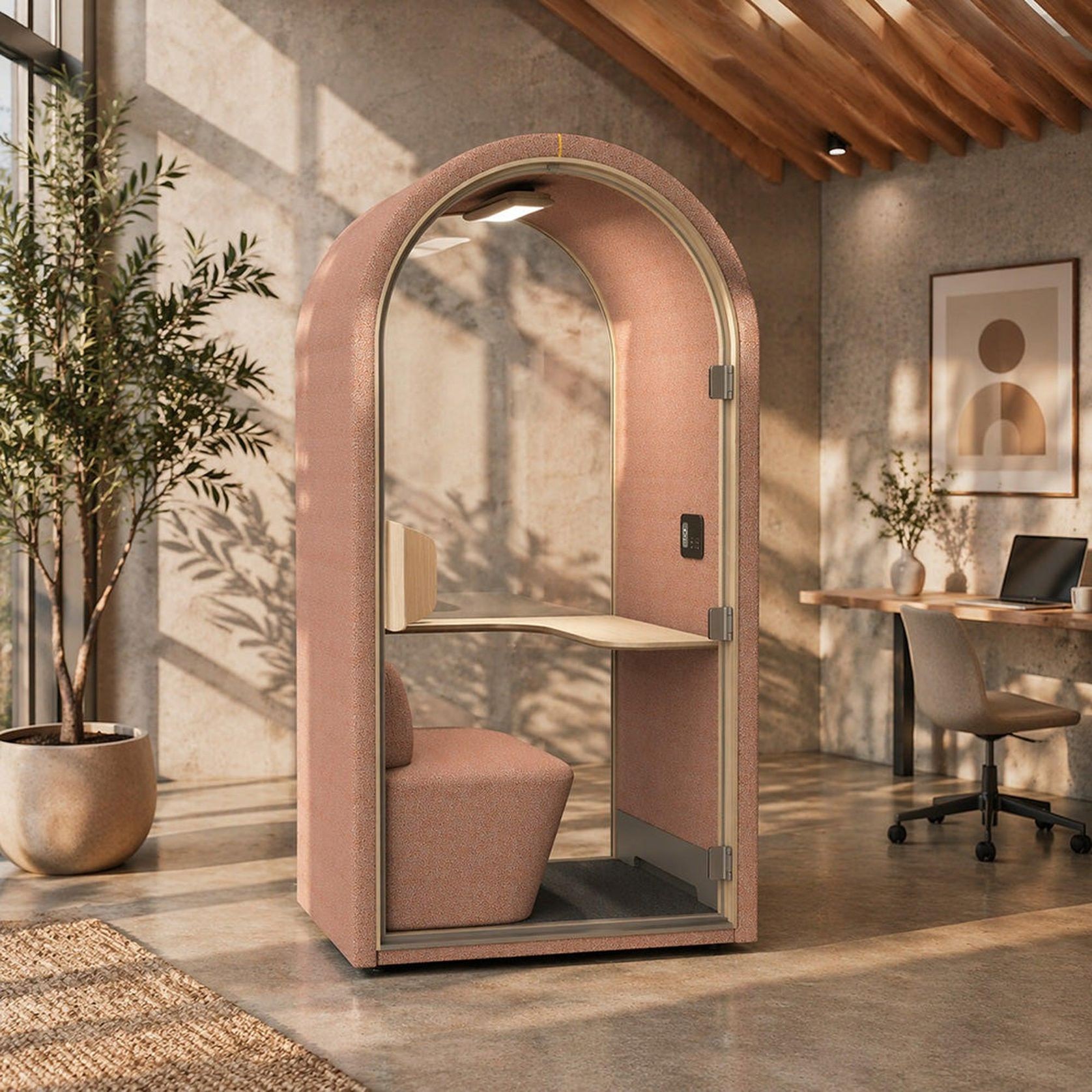 DUKE Single Seater Acoustic Office Silent Booth Pod - Terracotta gallery detail image