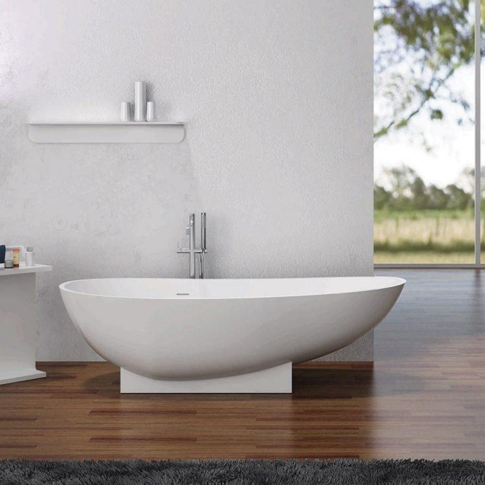 Pietra Bianca Flora Freestanding Stone Bath gallery detail image
