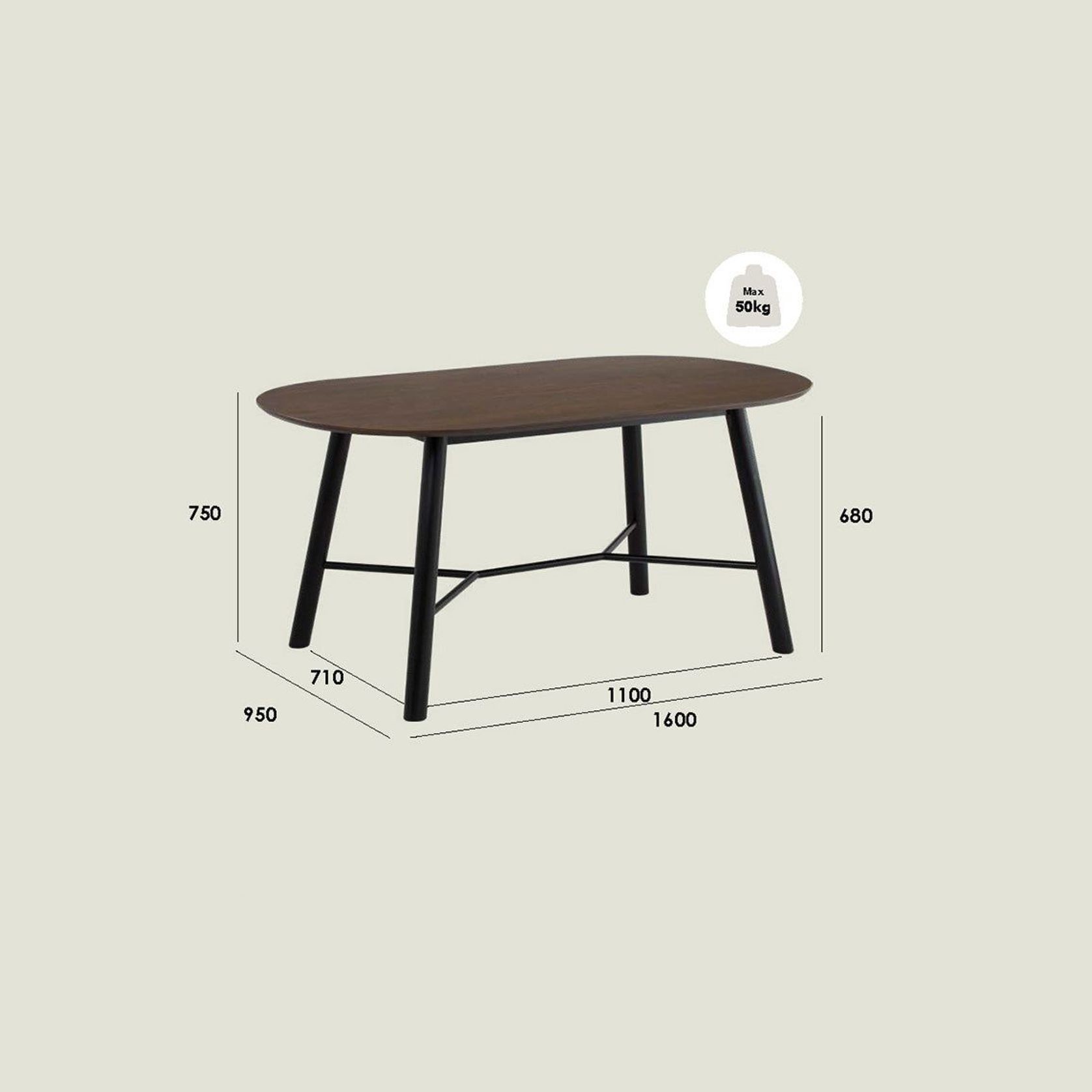 HAROLD Dining Table 160cm - Walnut & Black gallery detail image