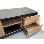 EASTON Sit Stand Electric Lift Executive Desk with Right Return 2.2M - Warm Oak & Black gallery detail image