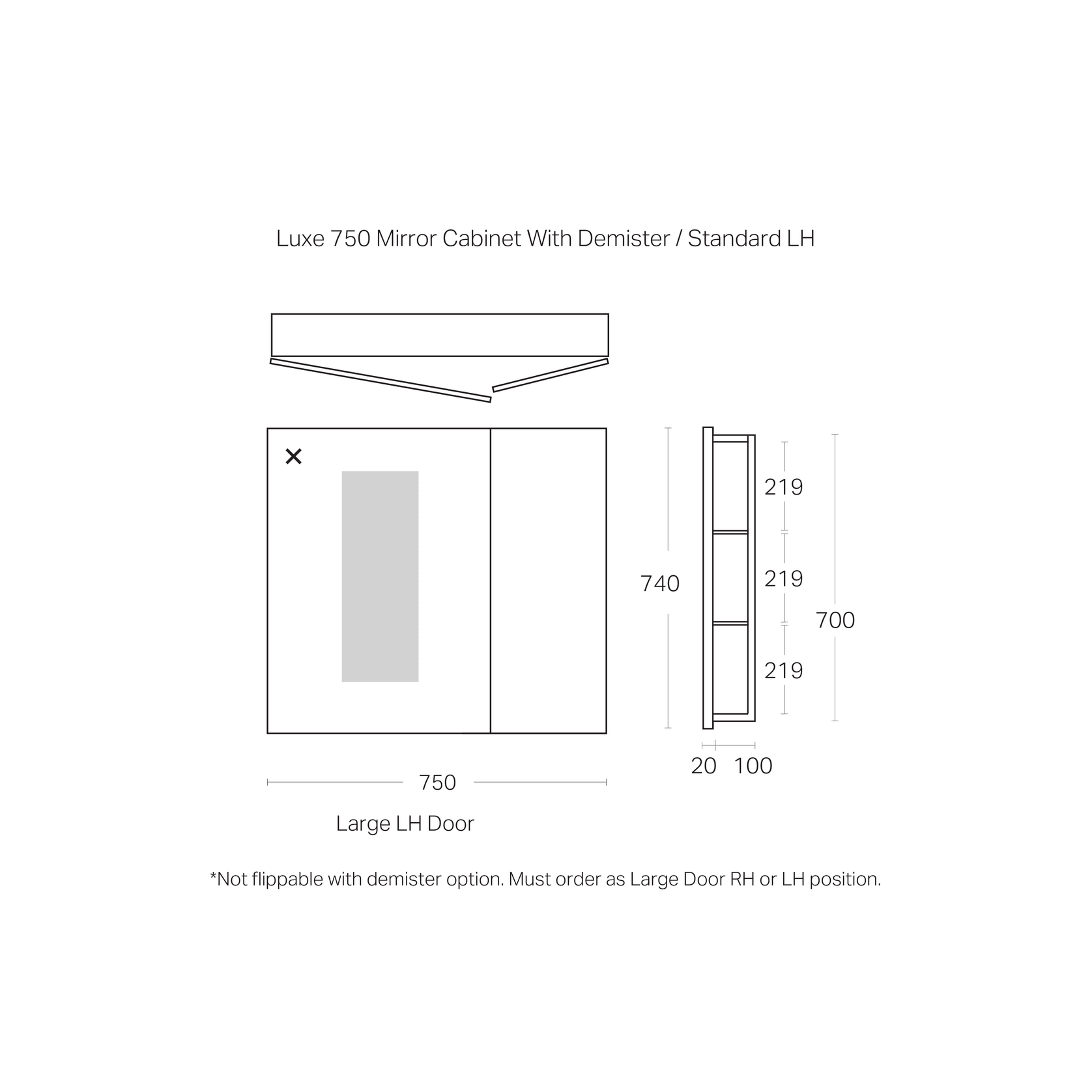 Luxe 750mm Mirror Cabinet With Demister | 2 Door gallery detail image
