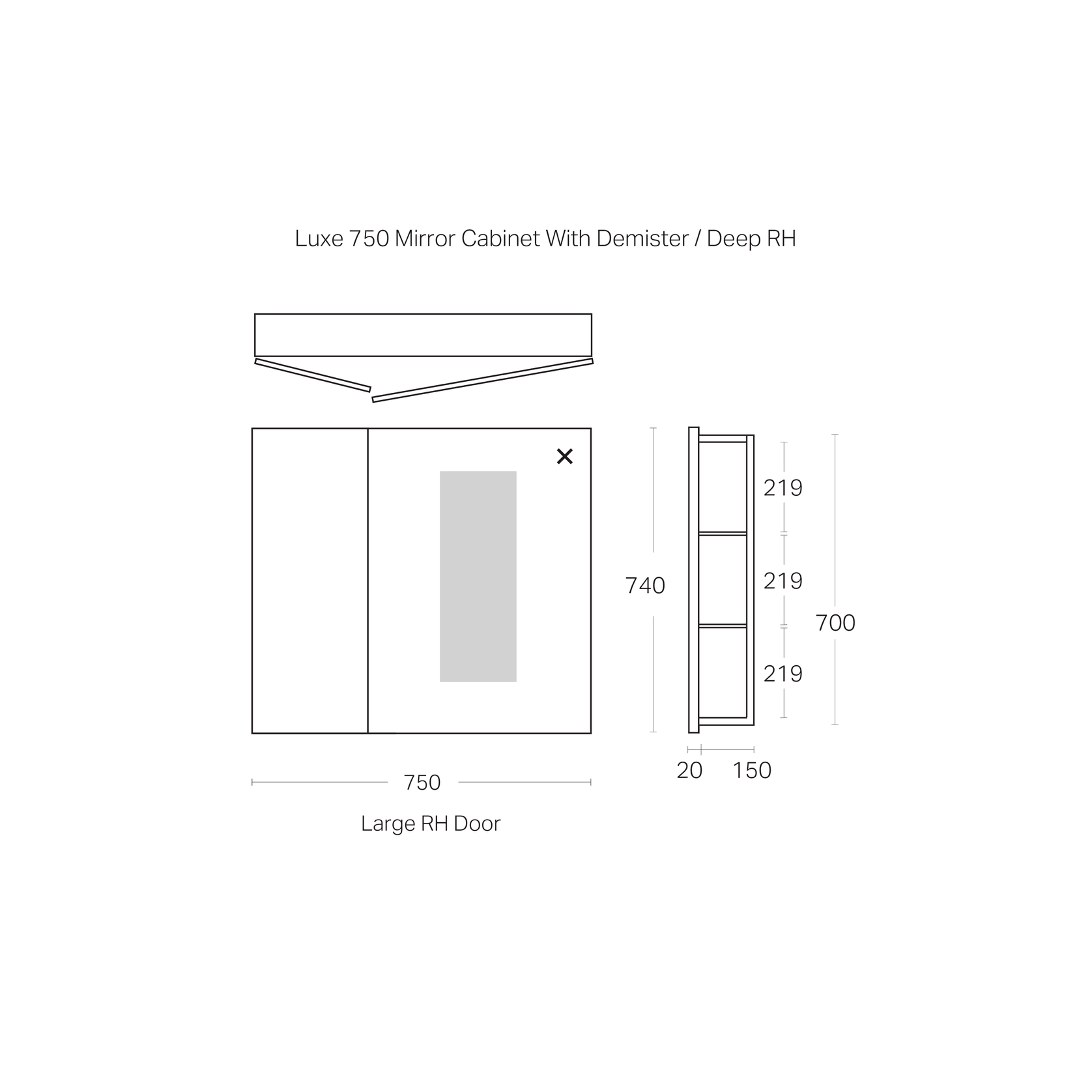 Luxe 750mm Mirror Cabinet With Demister | 2 Door gallery detail image