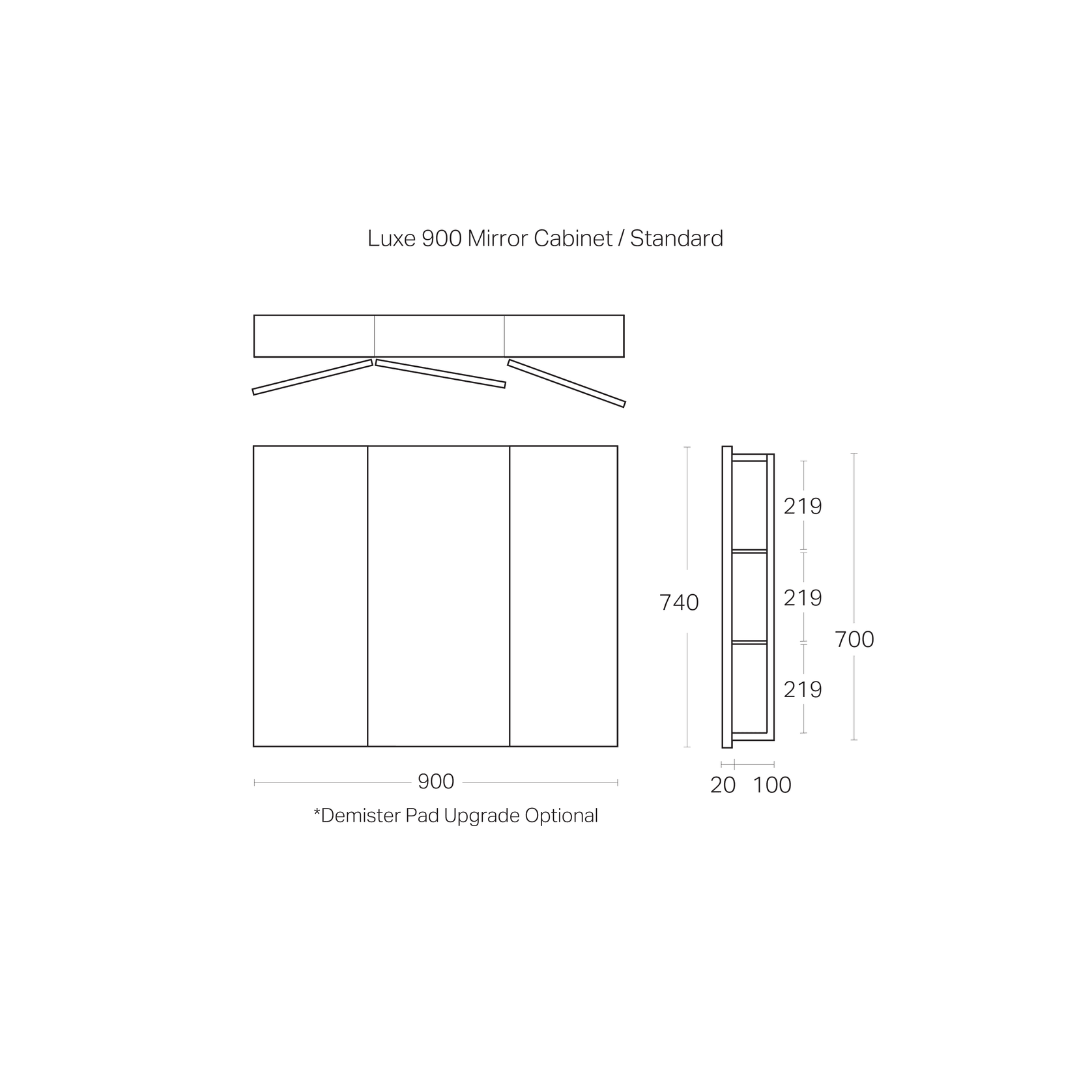 Luxe 900mm Mirror Cabinet With Demister | 3 Door gallery detail image