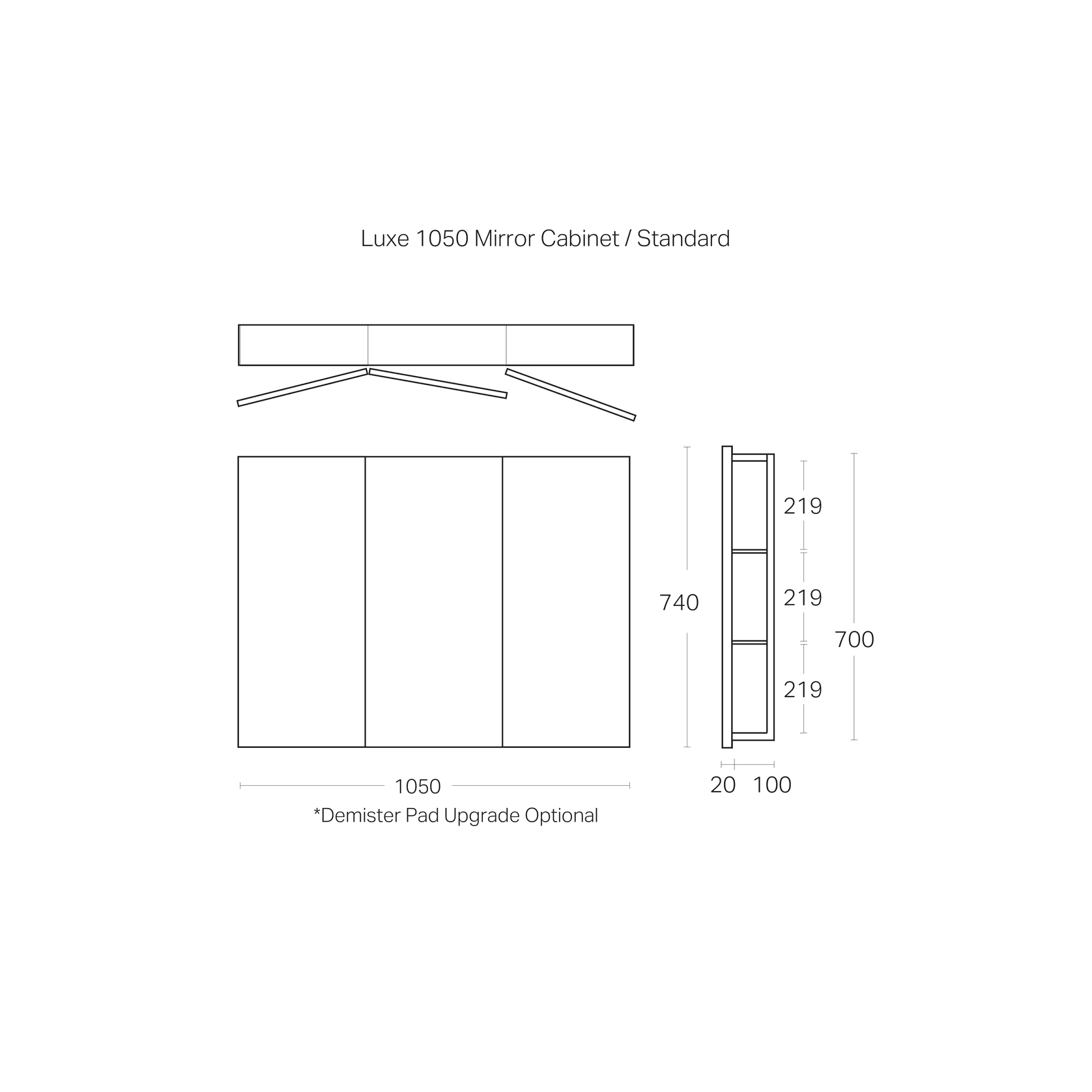 Luxe 1050mm Mirror Cabinet | 3 Door gallery detail image