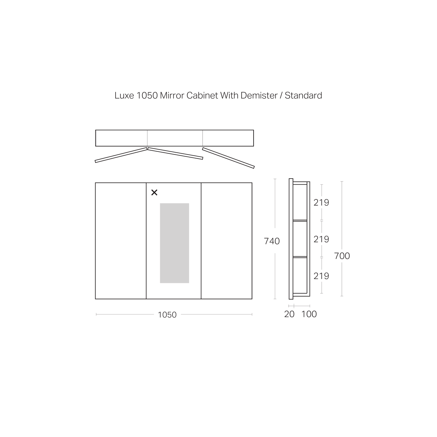 Luxe 1050mm Mirror Cabinet With Demister | 3 Door gallery detail image