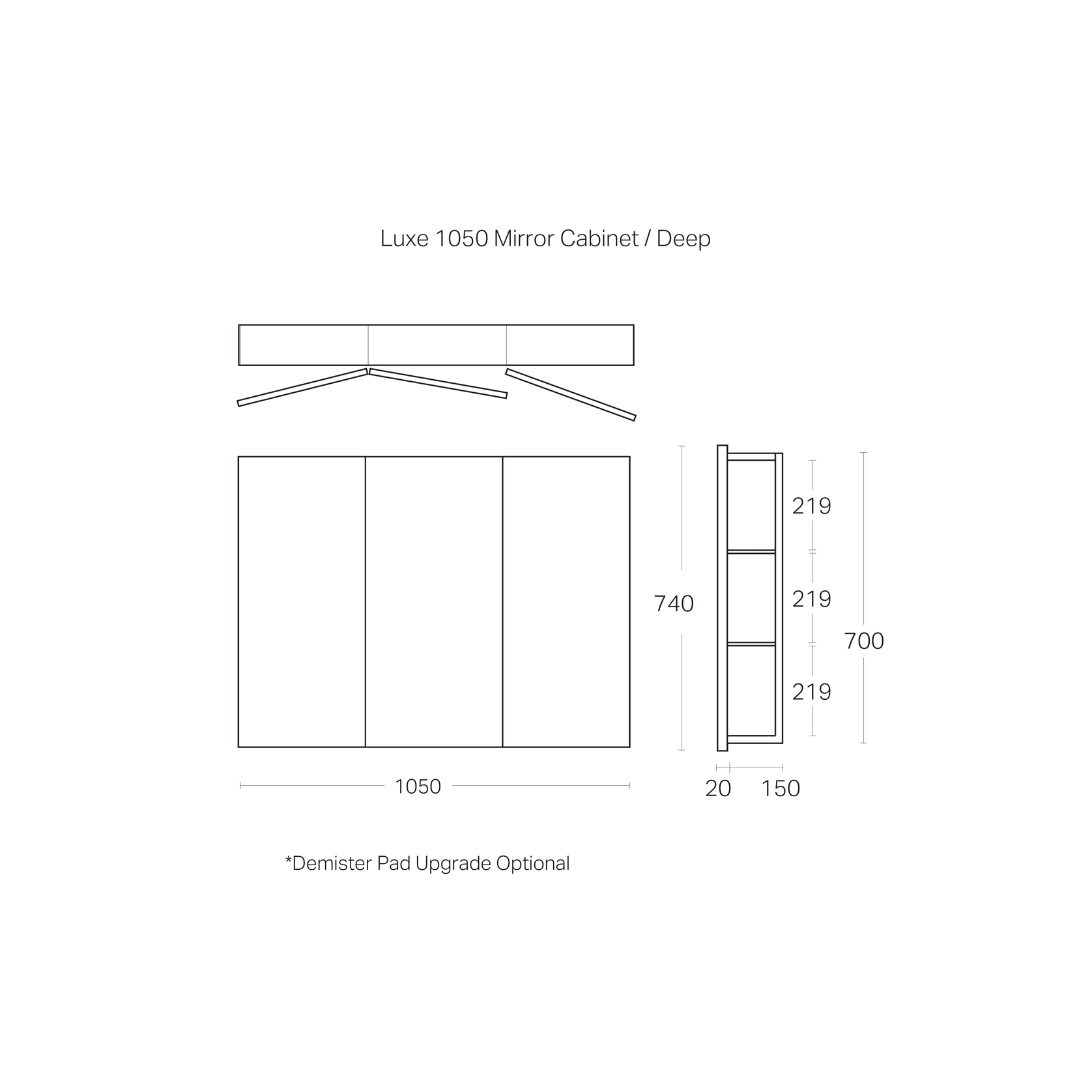 Luxe 1050mm Mirror Cabinet | 3 Door gallery detail image