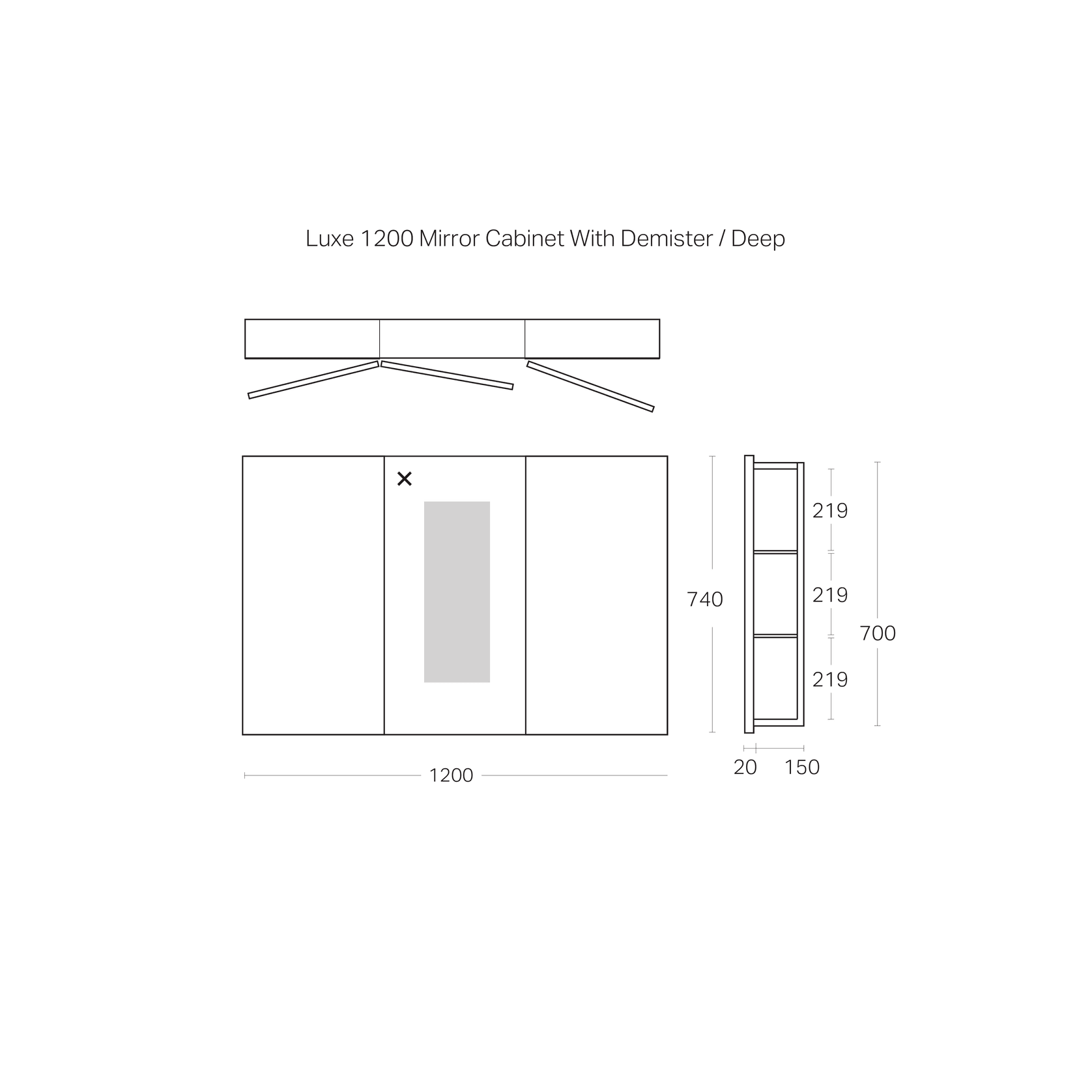 Luxe 1200mm Mirror Cabinet With Demister | 3 Door gallery detail image