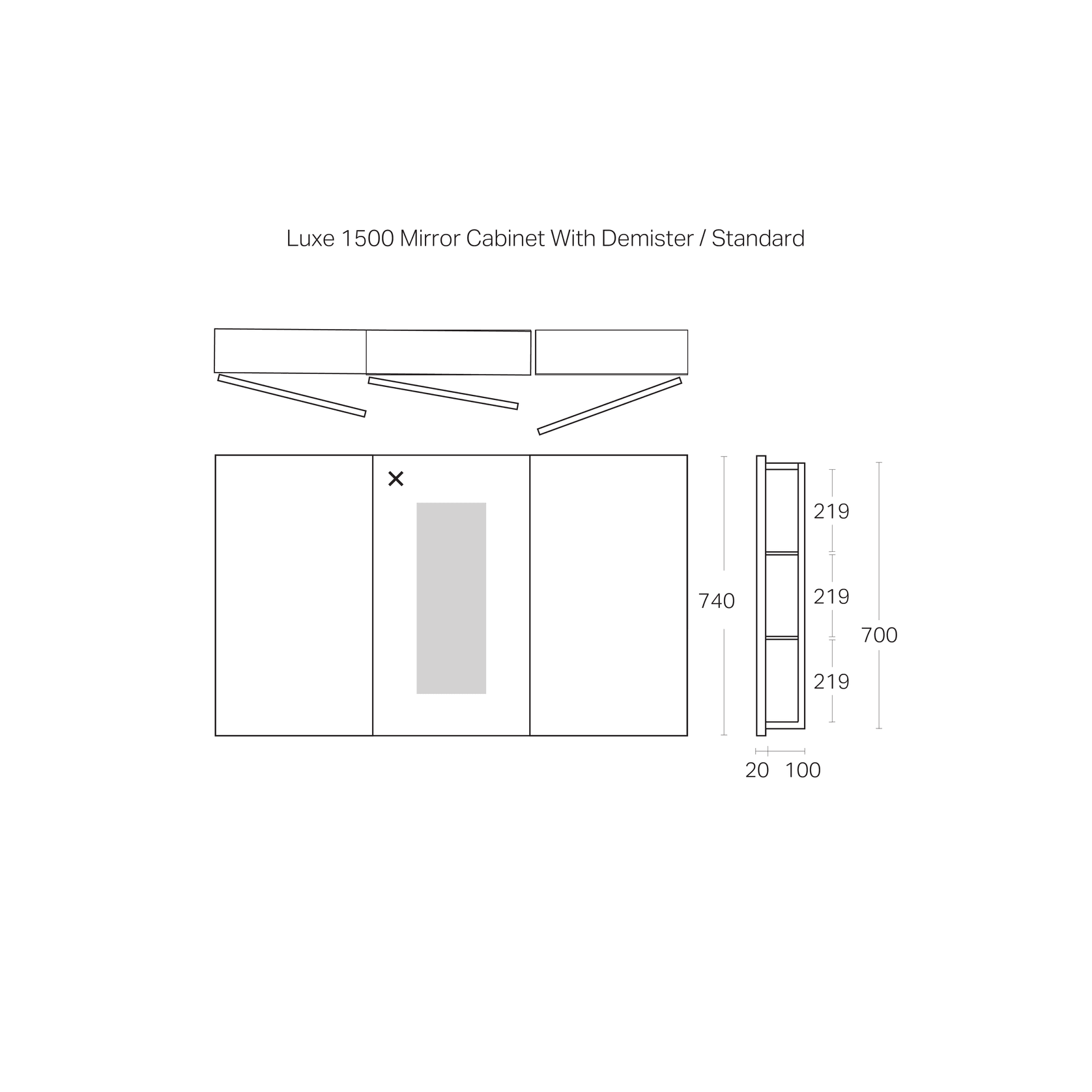 Luxe 1500mm Mirror Cabinet With Demister | 3 Door gallery detail image