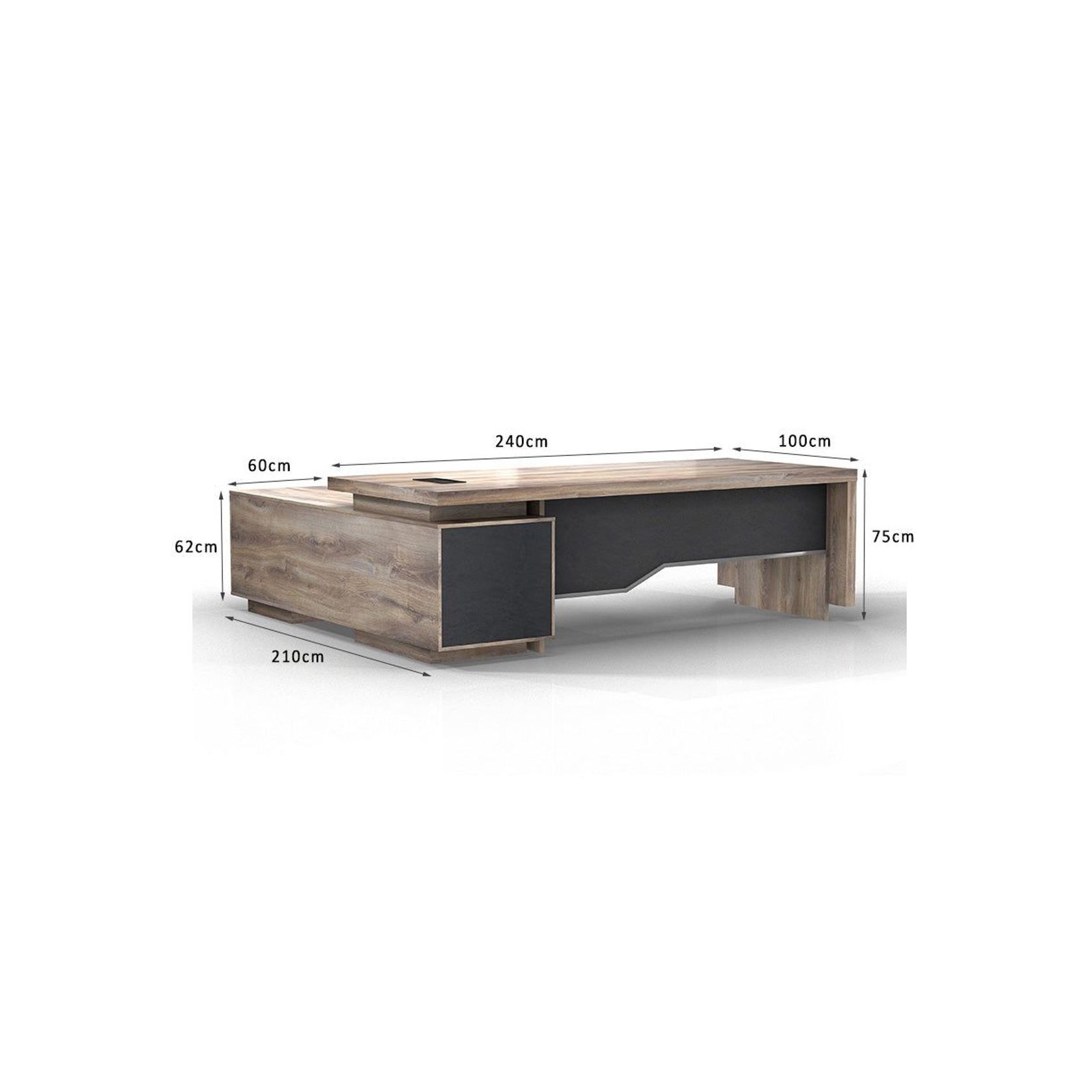 LARKIN Executive Desk with Left Return 2.4M - Warm Oak & Black gallery detail image