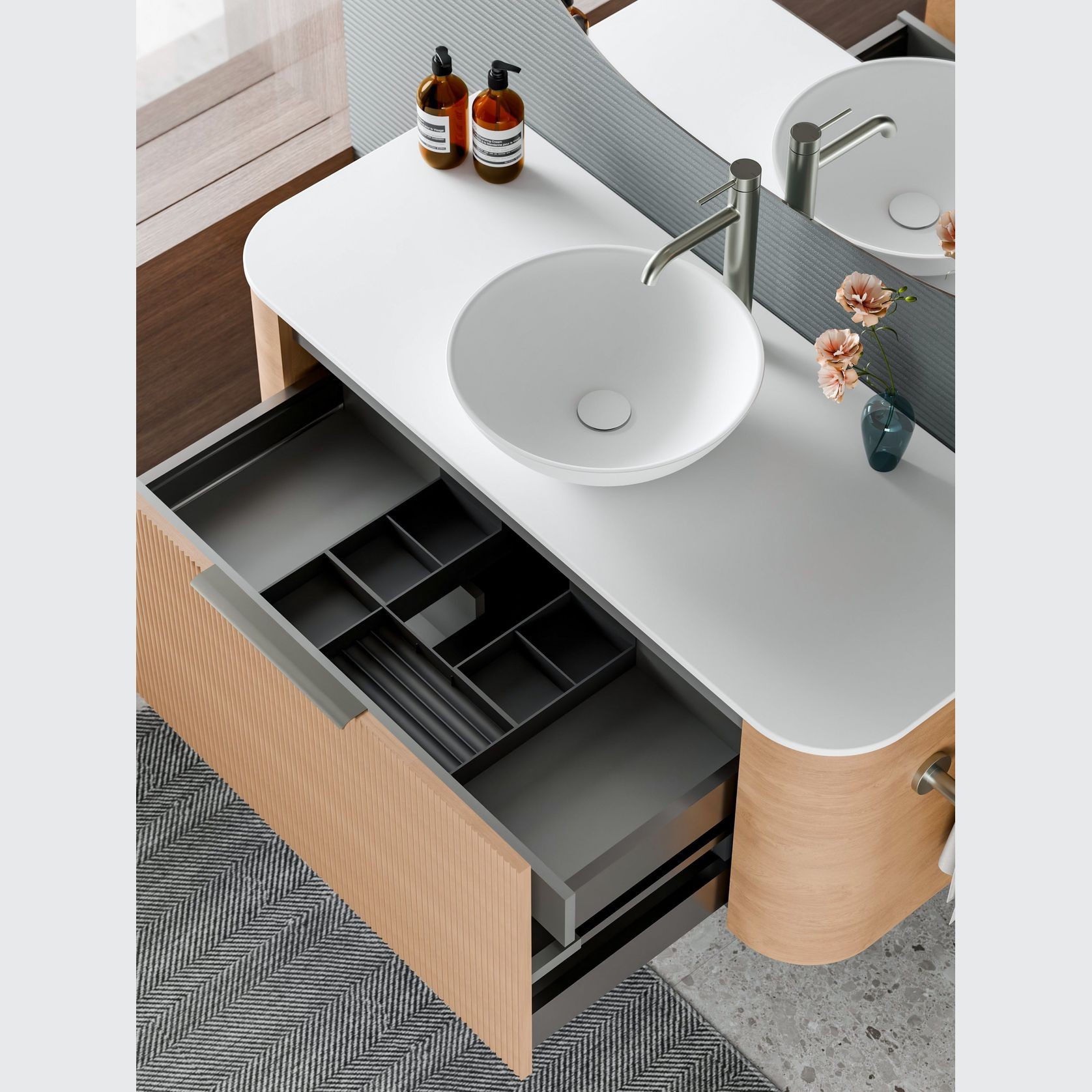 Nature 1200 Vanity | Inset Basin & Pillar Drawer Front gallery detail image