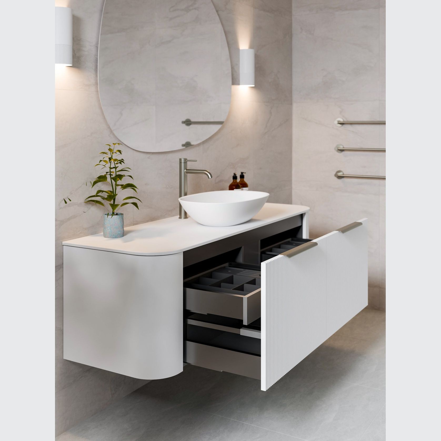 Nature 1500 Vanity | Inset Basin & Pillar Drawer Front gallery detail image