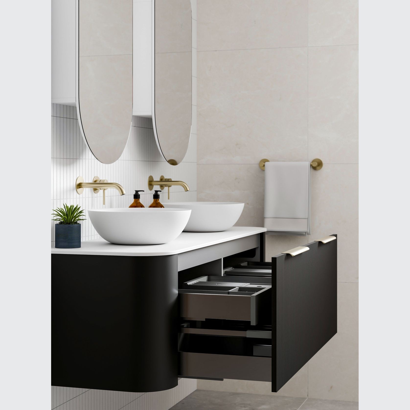 Nature 1500 Vanity | Double Inset Basin & Pillar Drawer Front gallery detail image