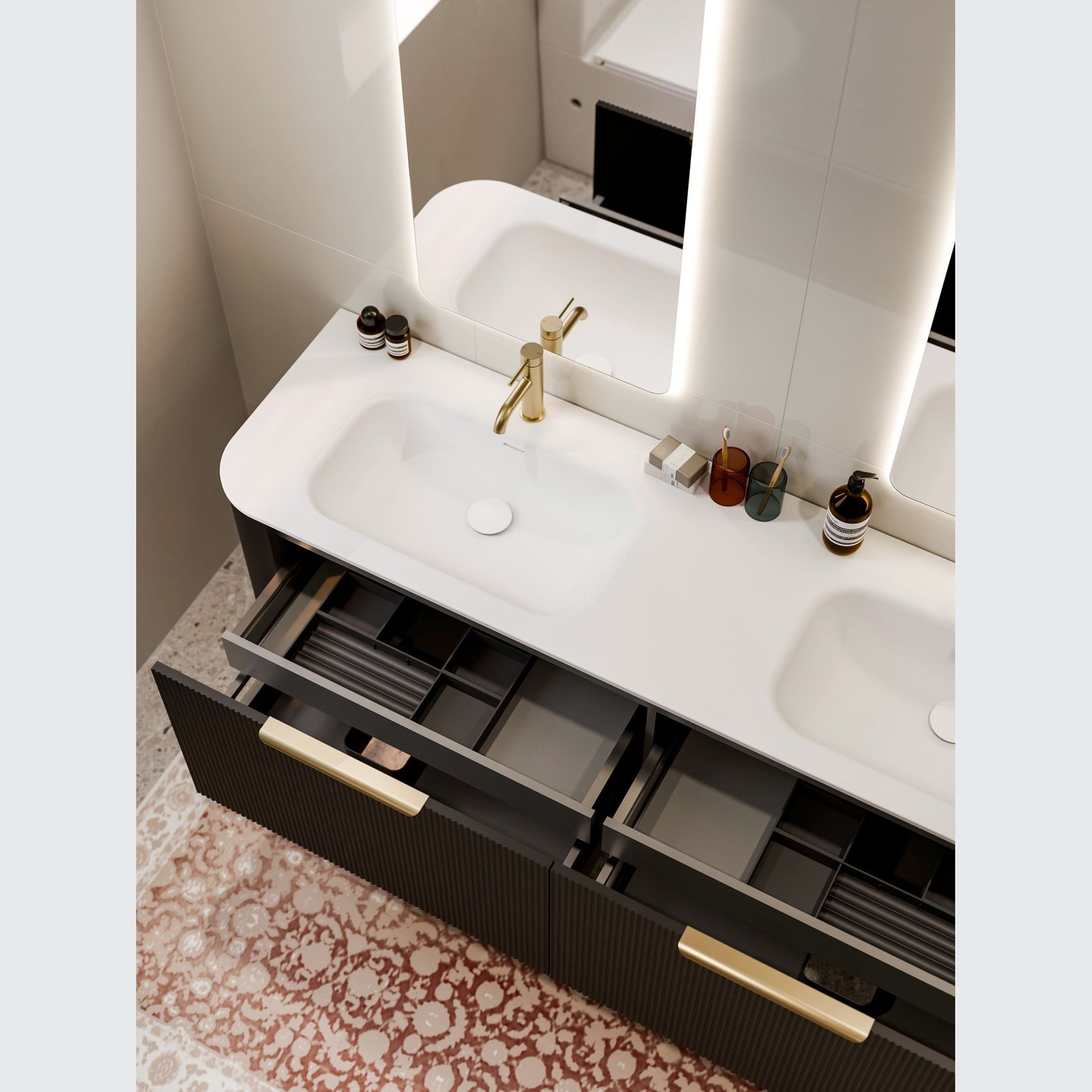 Nature 1800 Vanity | Double Inset Basin & Pillar Drawer Front gallery detail image