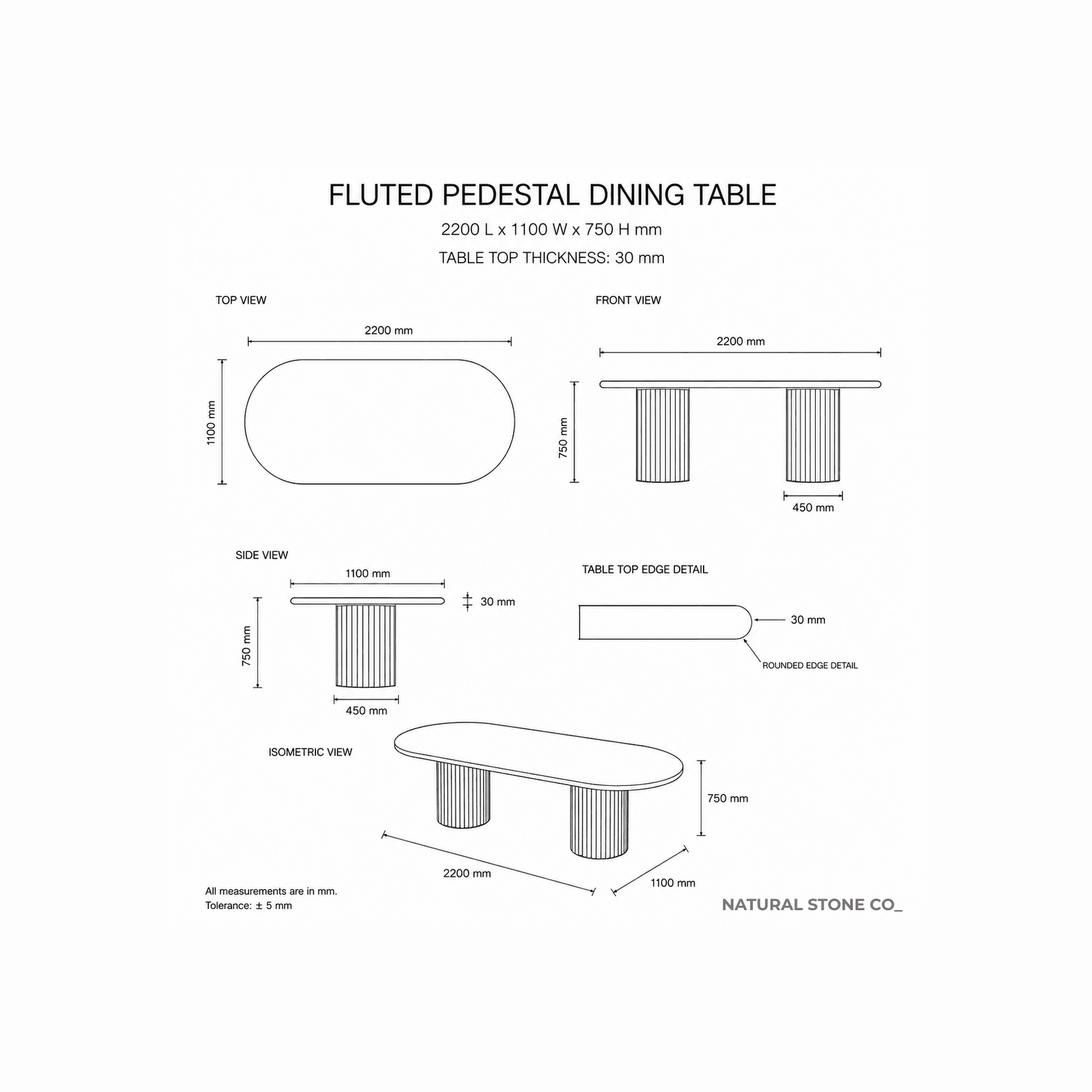 Fluted Oval Dining Table - Vein Cut Travertine gallery detail image