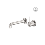 Mecca Wall Basin/Bath Mixer Separate Back Plate Handle Up 230mm Brushed Nickel gallery detail image