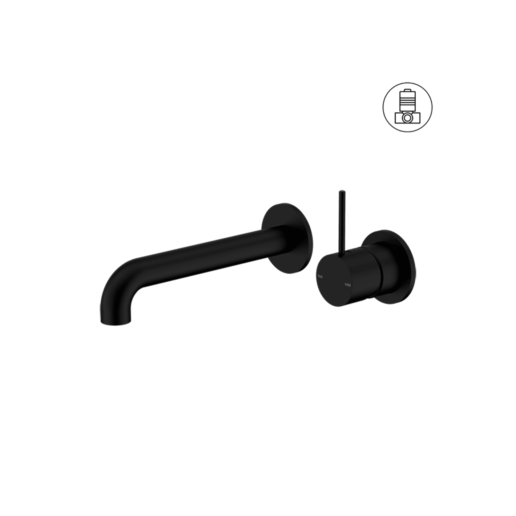 Mecca Wall Basin/Bath Mixer Separate Back Plate Handle Up 160mm Matte Black gallery detail image