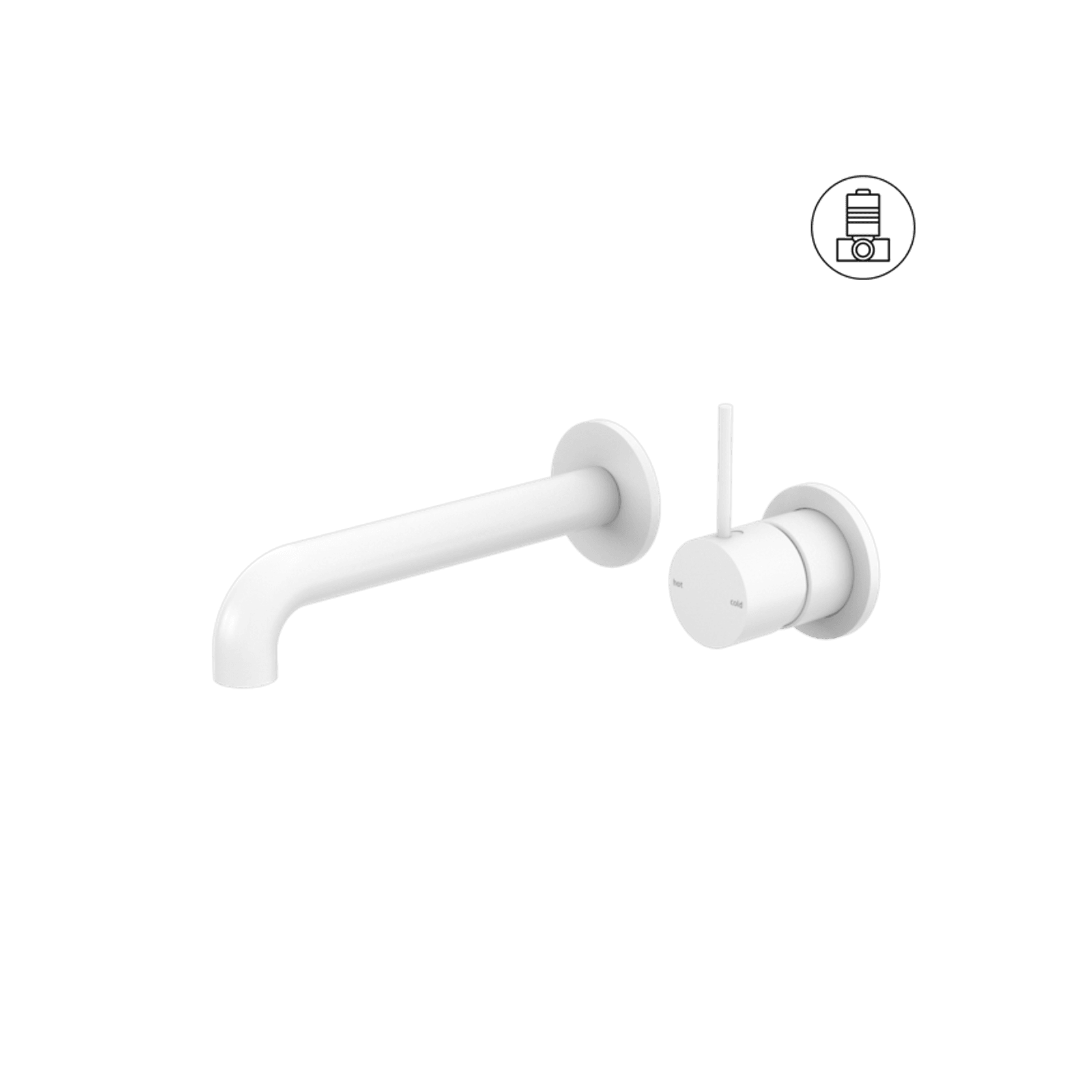 Mecca Wall Basin/Bath Mixer Separate Back Plate Handle Up 260mm Matte White gallery detail image