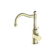 York Basin Mixer Hook Spout With White Porcelain Lever Aged Brass gallery detail image