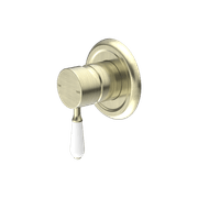 York Shower Mixer With White Porcelain Lever Aged Brass gallery detail image