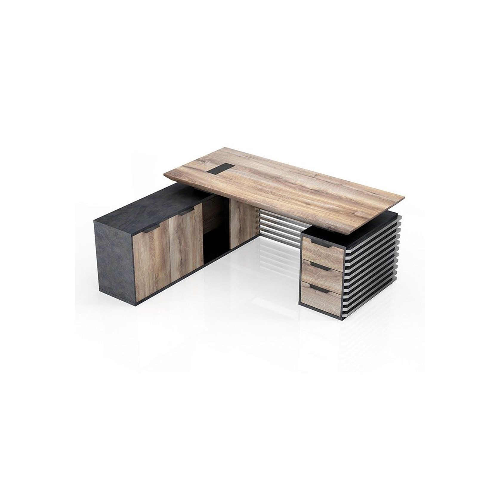 PHOENIX Executive Desk with Left Return 1.8M - Warm Oak & Black gallery detail image
