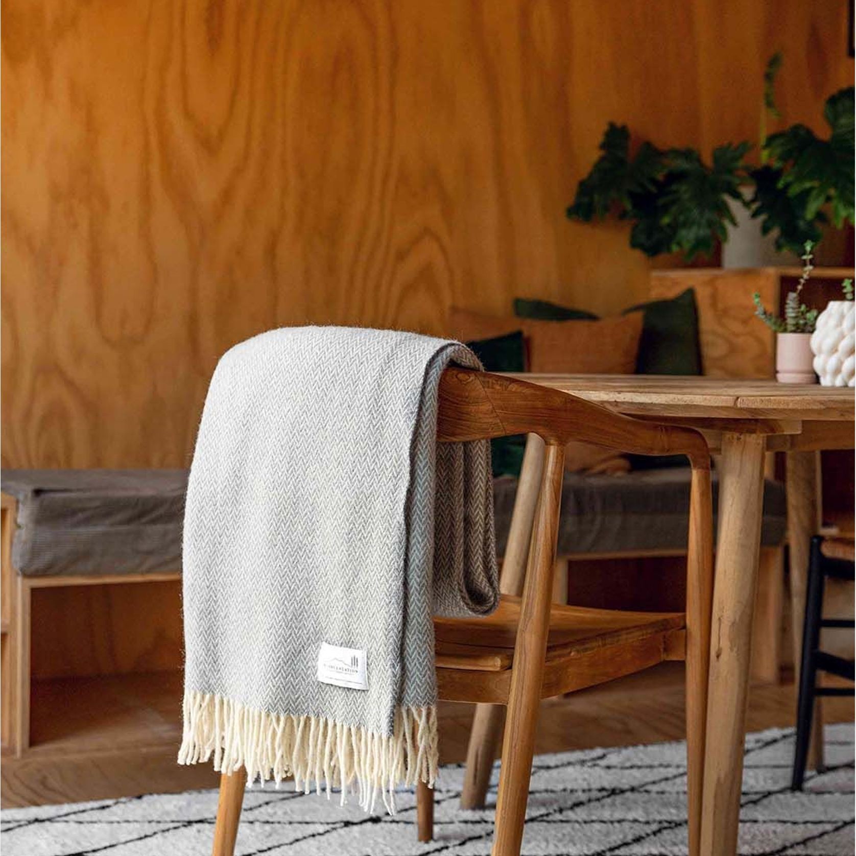 Ruanui Station Lambswool Throw - Gully Grey Chevron gallery detail image