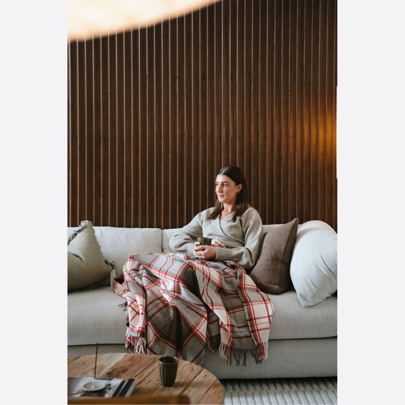 Ruanui Station Lambswool Throw - Red Check gallery detail image