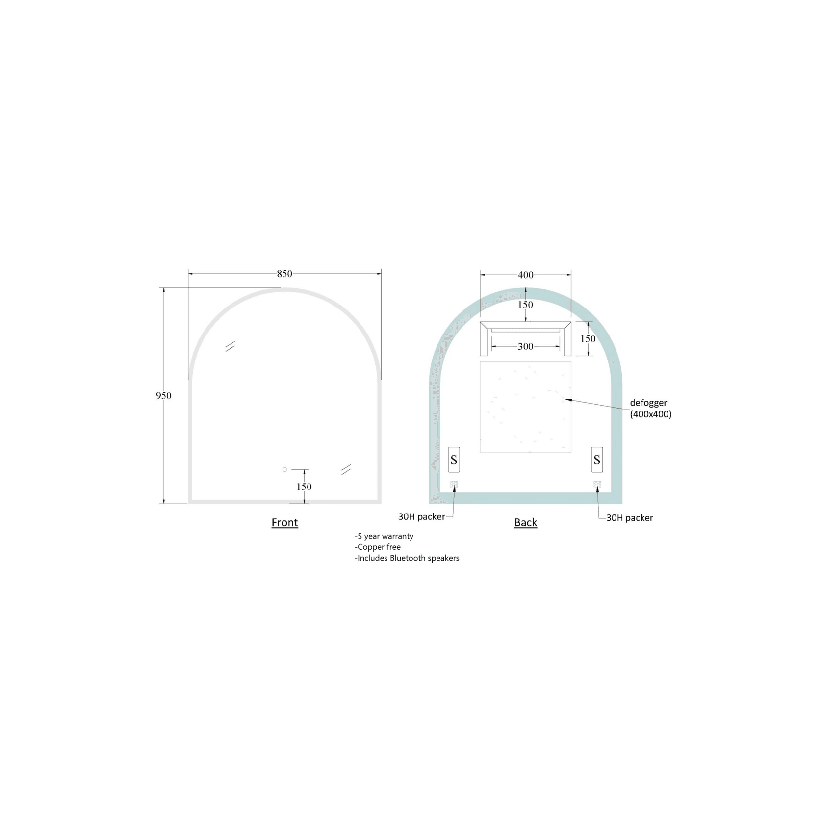 Solace 850 Arch LED Mirror gallery detail image