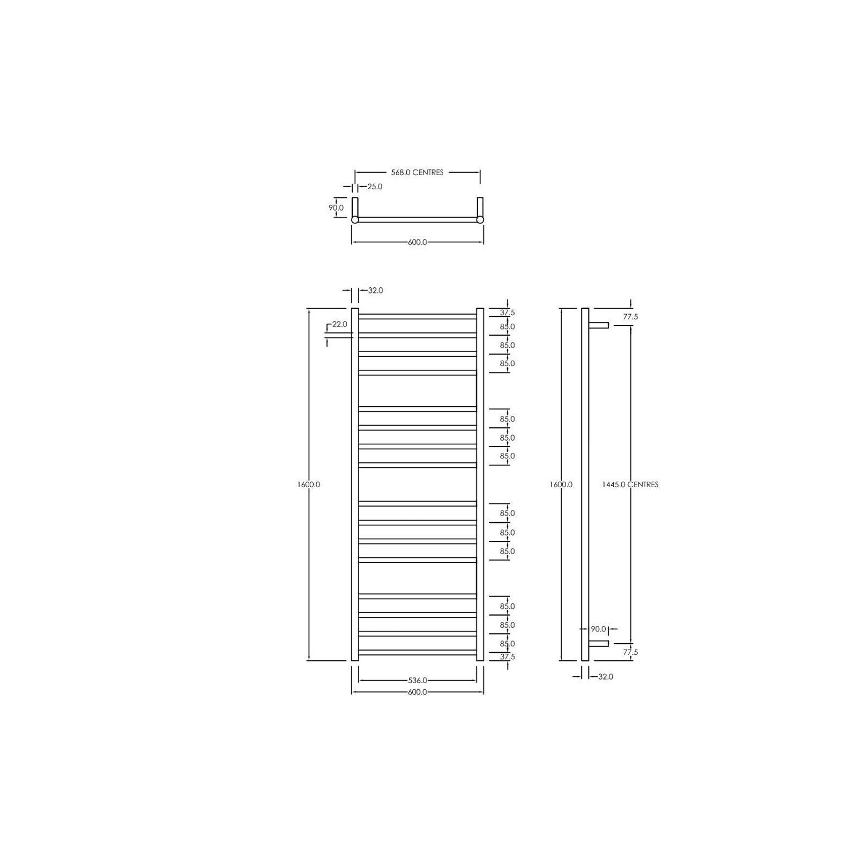 Round Heated Towel Ladder 1600x600mm gallery detail image