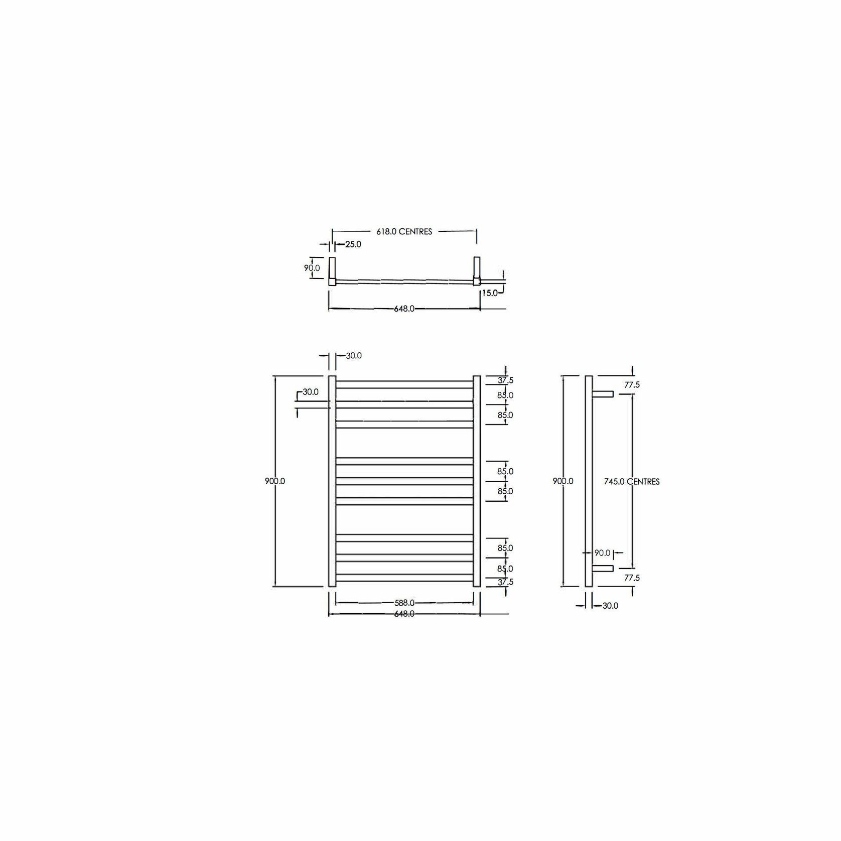 Square Heated Towel Ladder 900x650mm gallery detail image