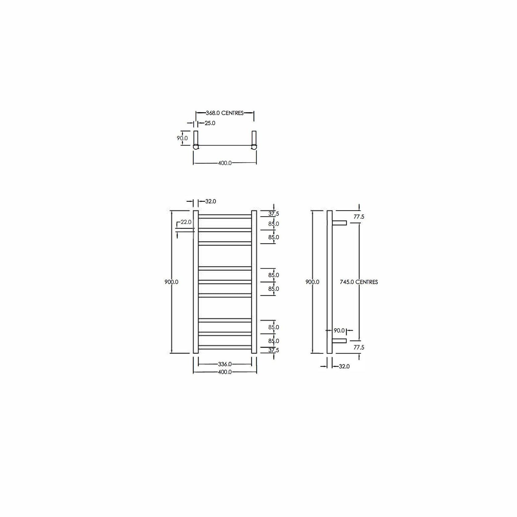 Round Heated Towel Ladder 900x400mm gallery detail image