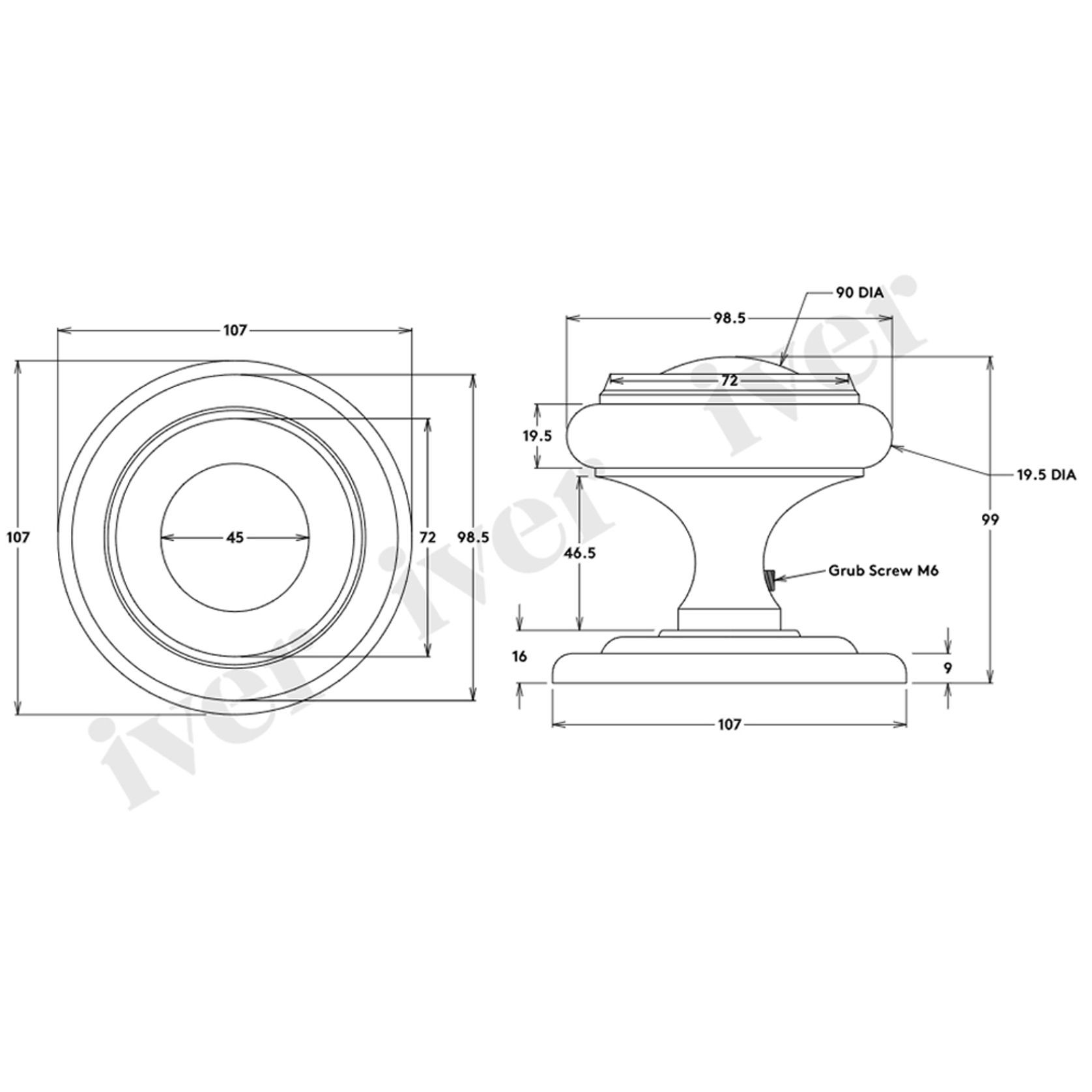 Iver Sarlat Centre Door Knob 107mm x 100mm Brushed Chrome 9405 gallery detail image