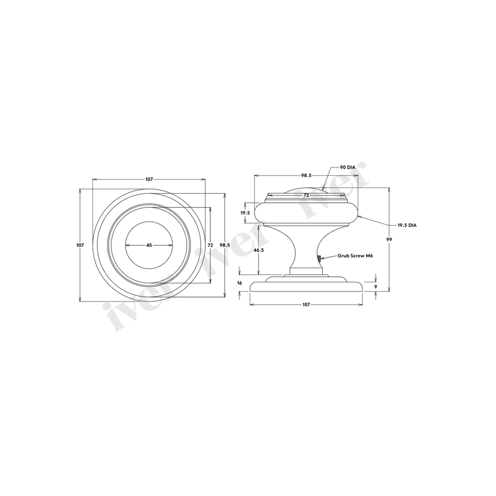 Iver Sarlat Centre Door Knob 107mm x 100mm Satin Nickel 9409 gallery detail image
