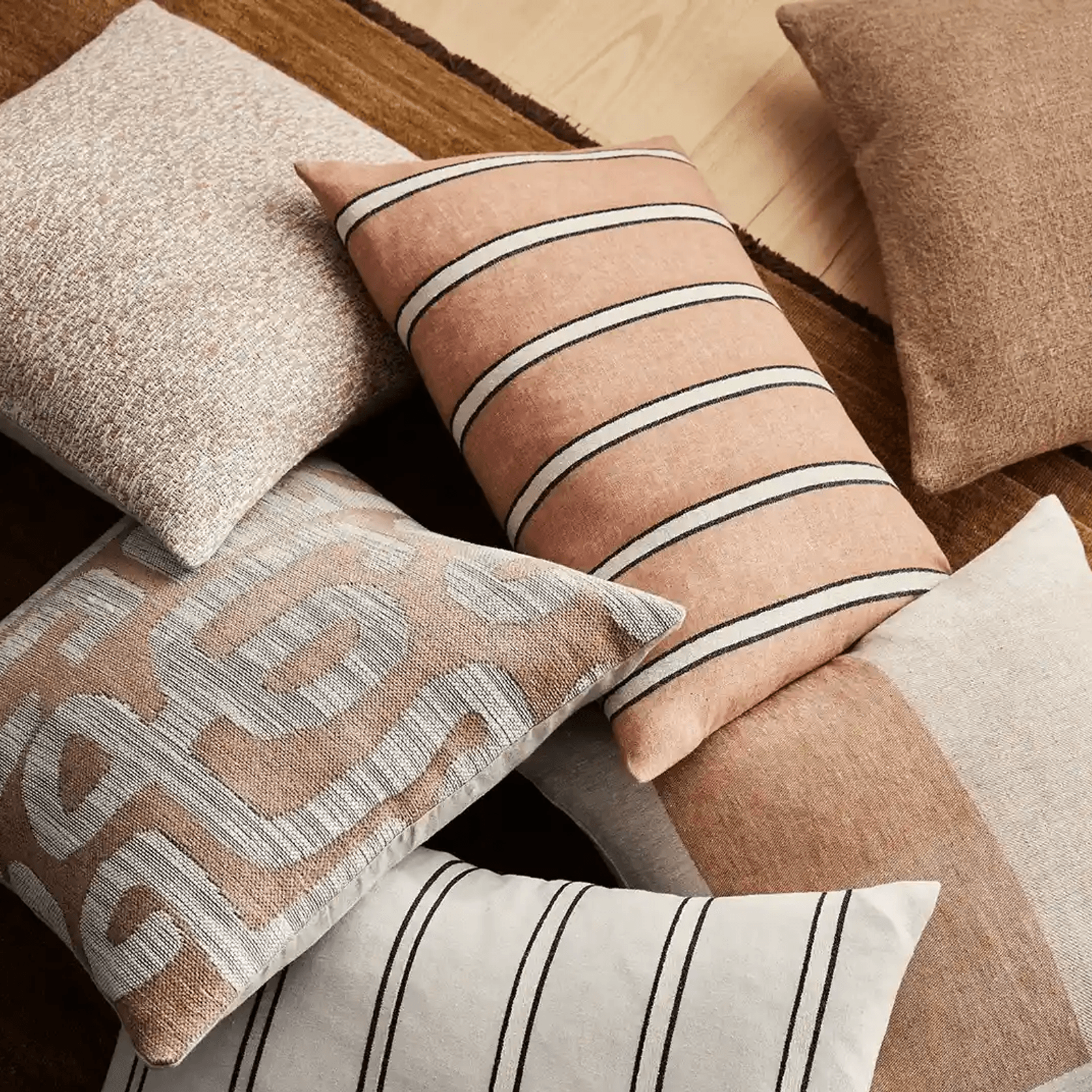 Weave Home Vinnie Striped Cushion - Terracotta | Square and Lumbar gallery detail image