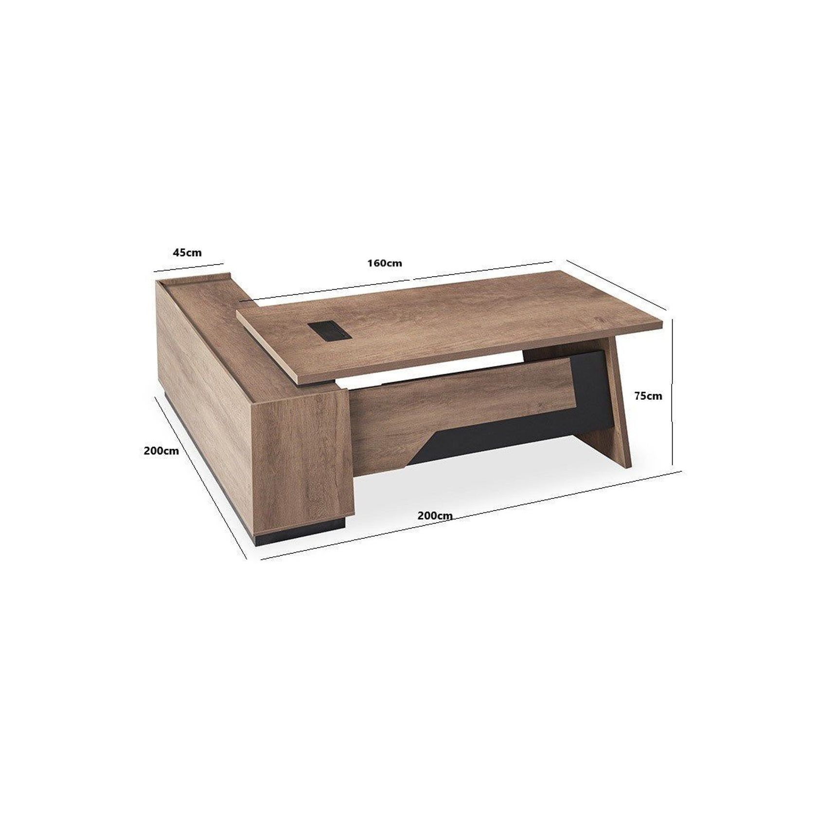 SUTTON Executive Desk with Left Return 180-200cm - Warm Oak & Black gallery detail image